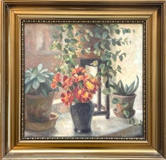 Still life Danish early 20th century oil painting of flowers and plants