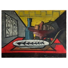 Still Life Dining Table Scene in the Manner of Bernard Buffet