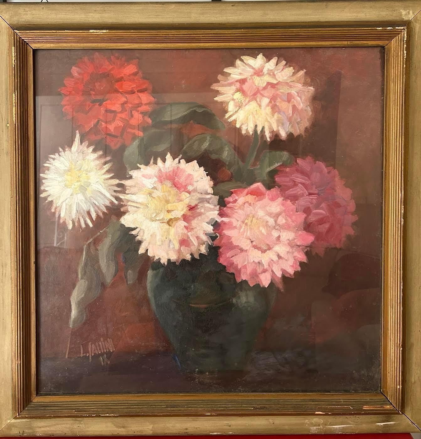 Blumenstillleben, Öl auf Leinwand, Lino Saltini, 1903-1993 im Angebot 1