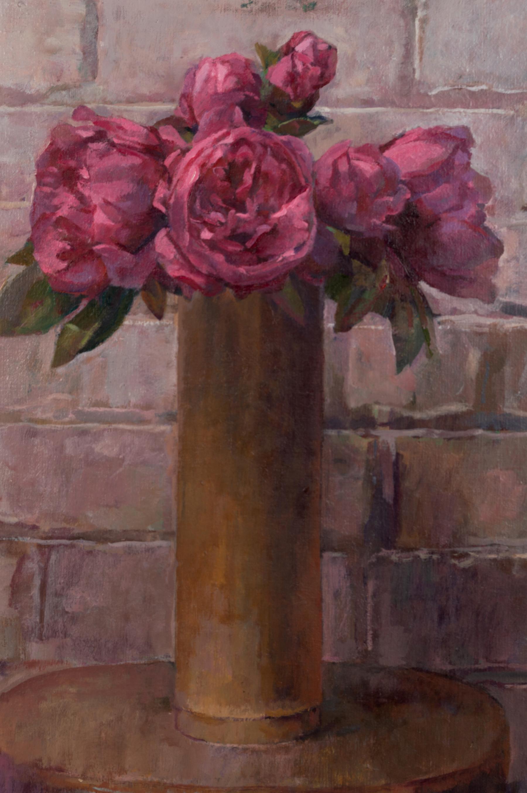 Blumenstillleben in Vase, Öl auf Karton.

Zeitgenössischer Künstler Julian Gordon Mitchell (geb. 1968), ein bekannter englischer Künstler. Er stellte in der Royal Academy, der National Portrait Gallery und dem Royal Institute of Oil Painters aus.