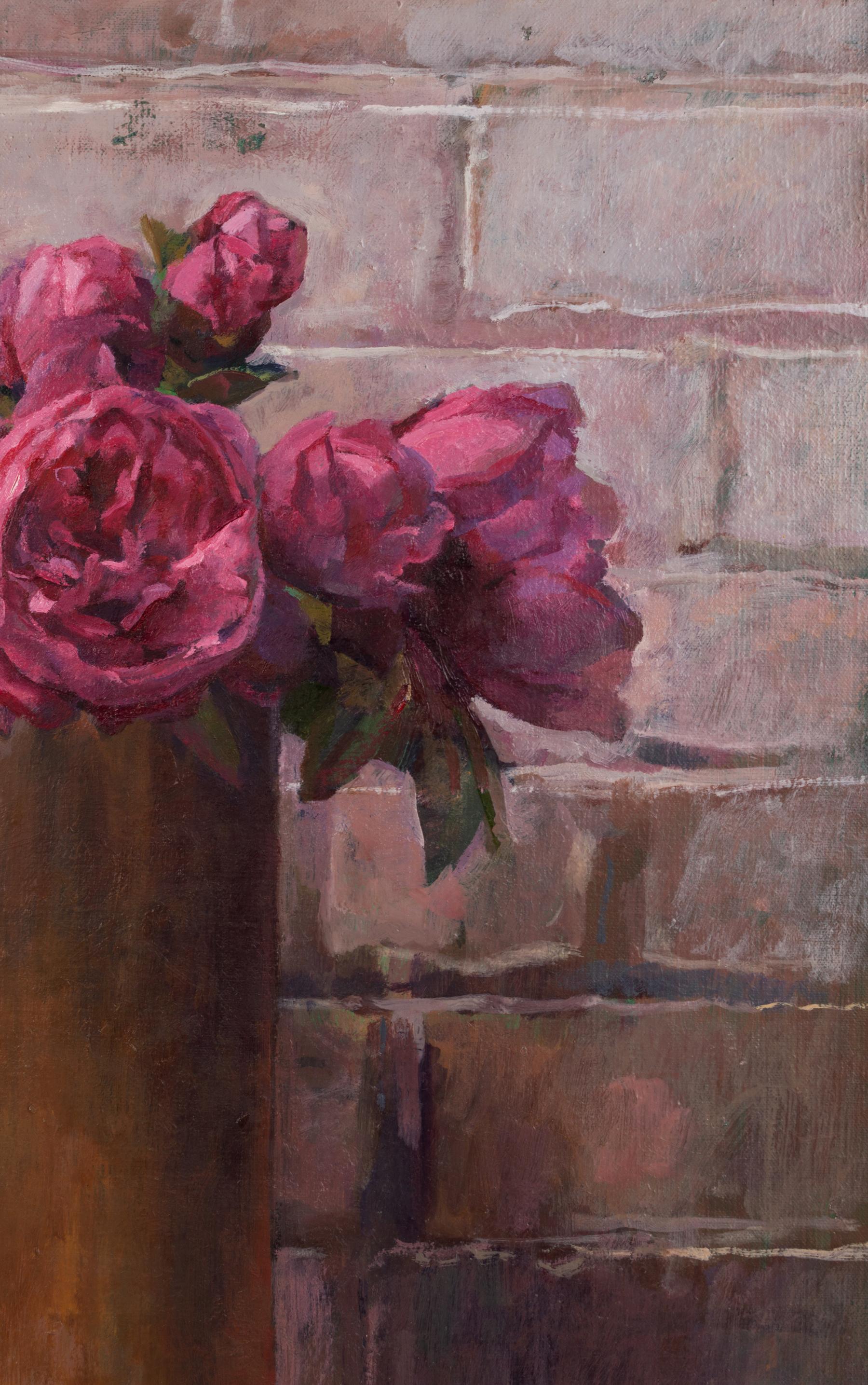 Blumen Stillleben in Vase, Öl auf Karton, Julian Gordon Mitchell (Englisch) im Angebot