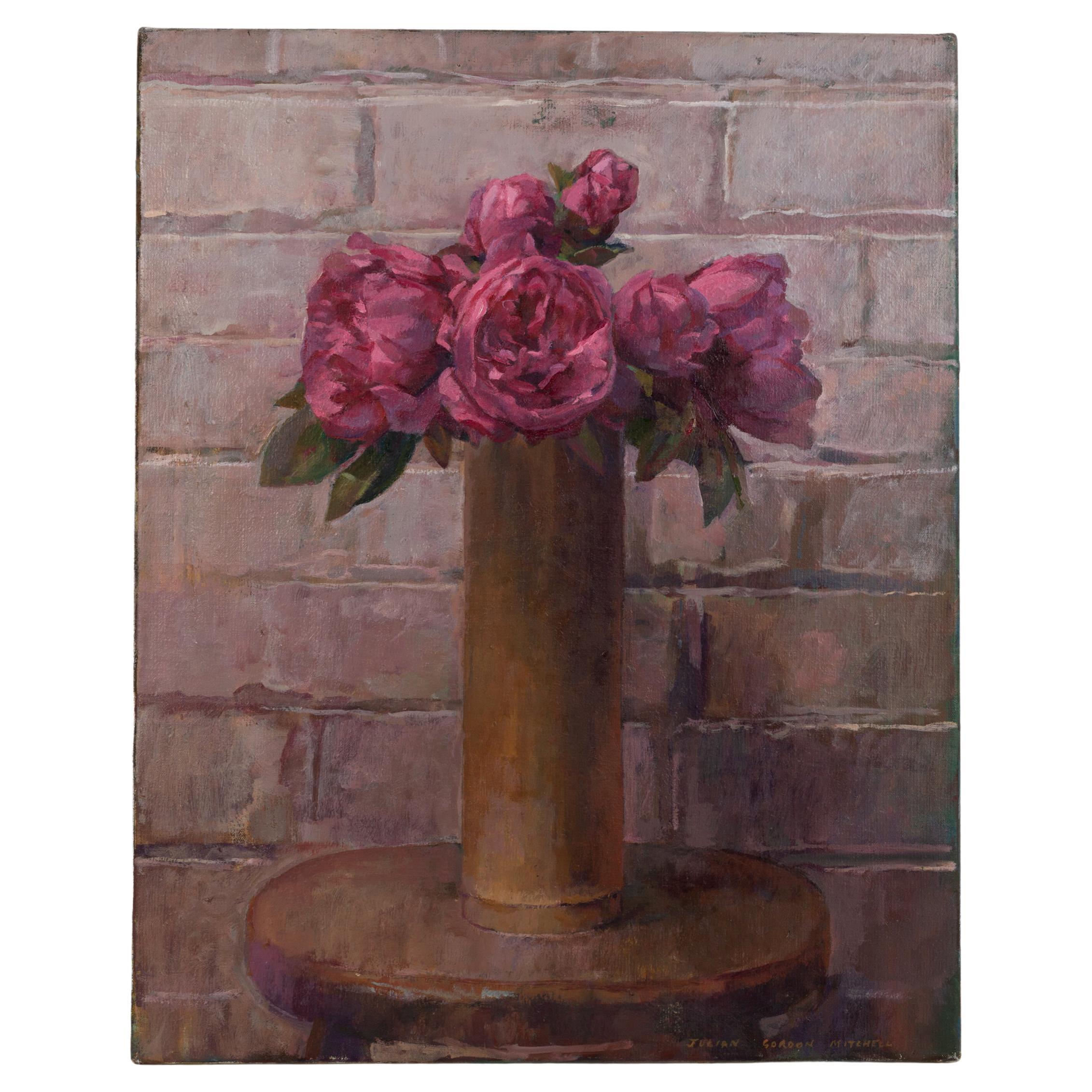 Still Life Flowers in Vase, Oil on Board, Julian Gordon Mitchell