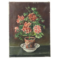 Still Life Flowers Oil on Canvas 1950s Signed 40x30cm