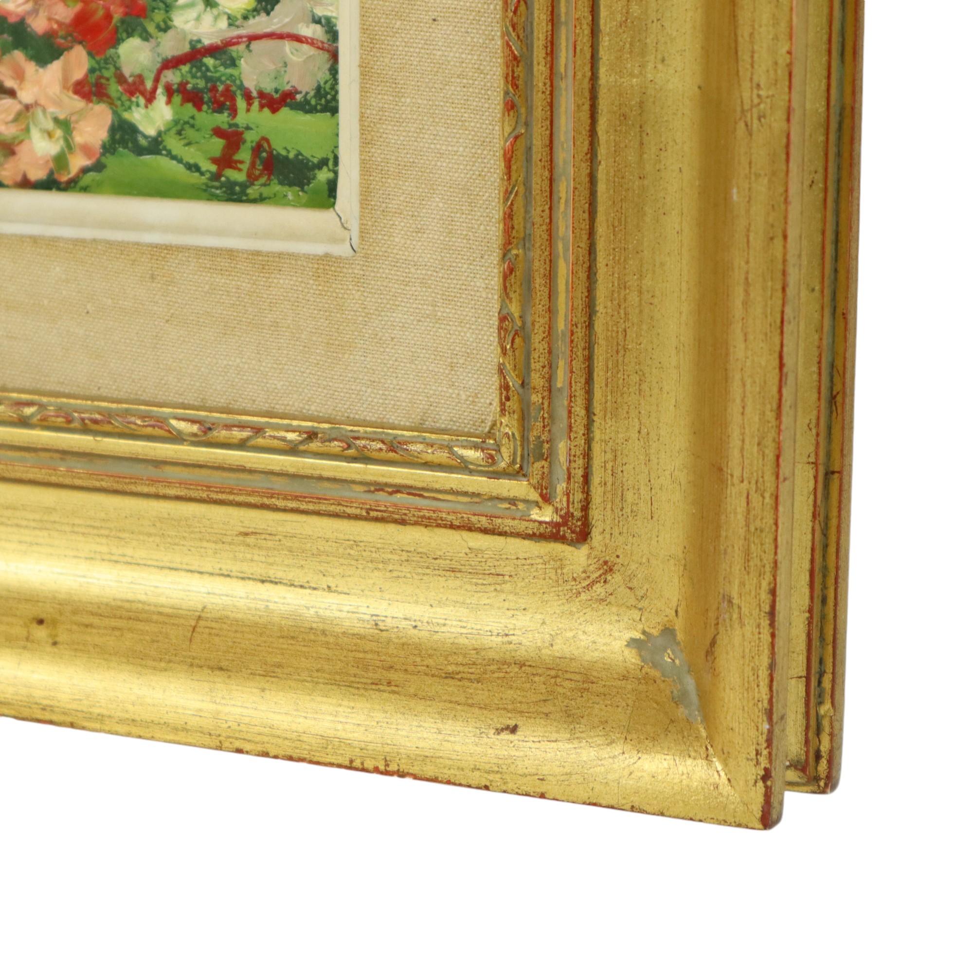 Still Life Flowers Painting Canvas Gold Frame Signed 1970 For Sale 3