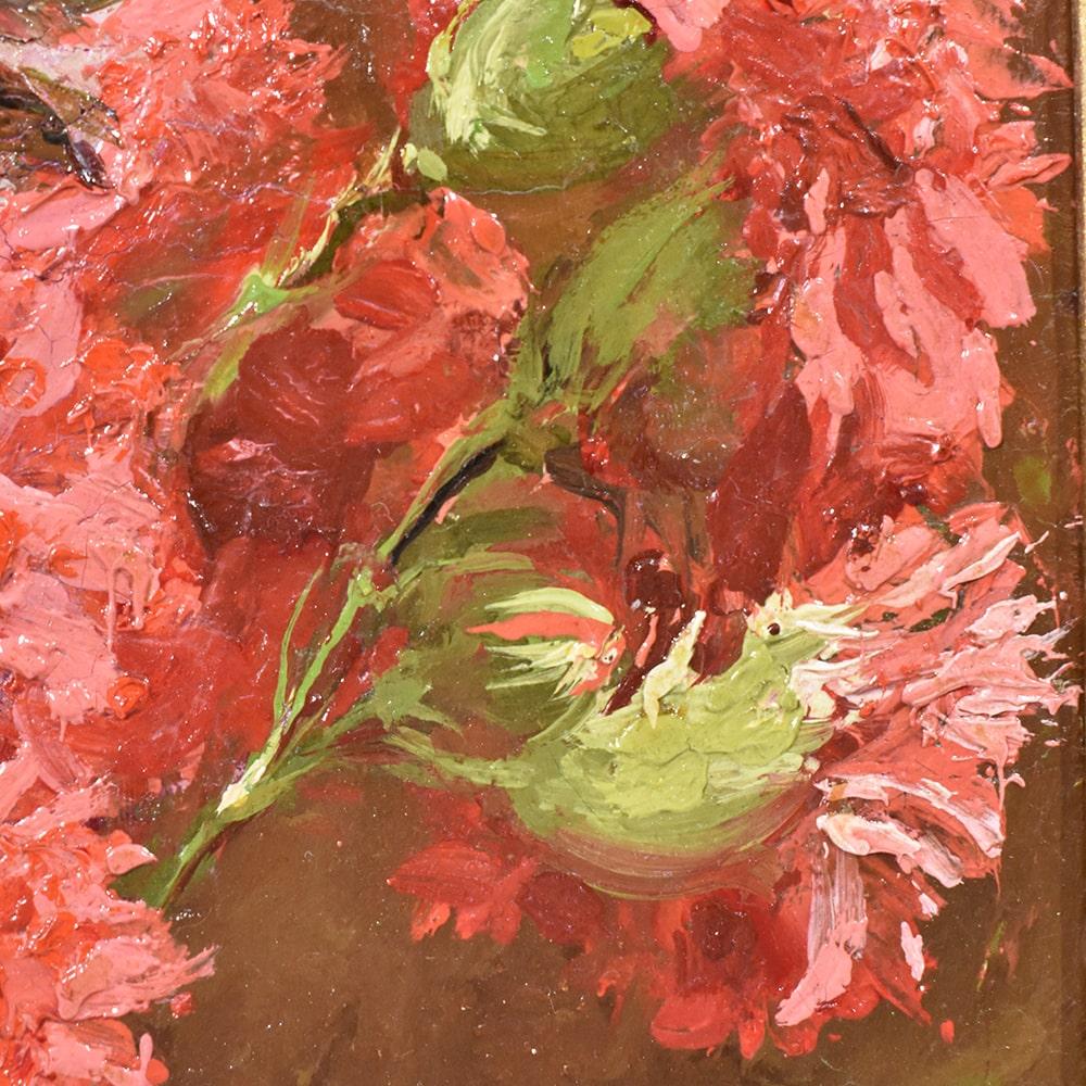 Stillleben, Blumenvasengemälde, Rotes Hochzeitsblumen, Öl auf Leinwand, XIX (Gemalt) im Angebot