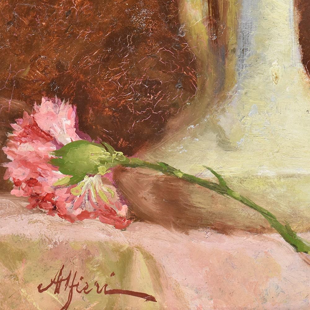 Stillleben, Blumenvasengemälde, Rotes Hochzeitsblumen, Öl auf Leinwand, XIX (19. Jahrhundert) im Angebot