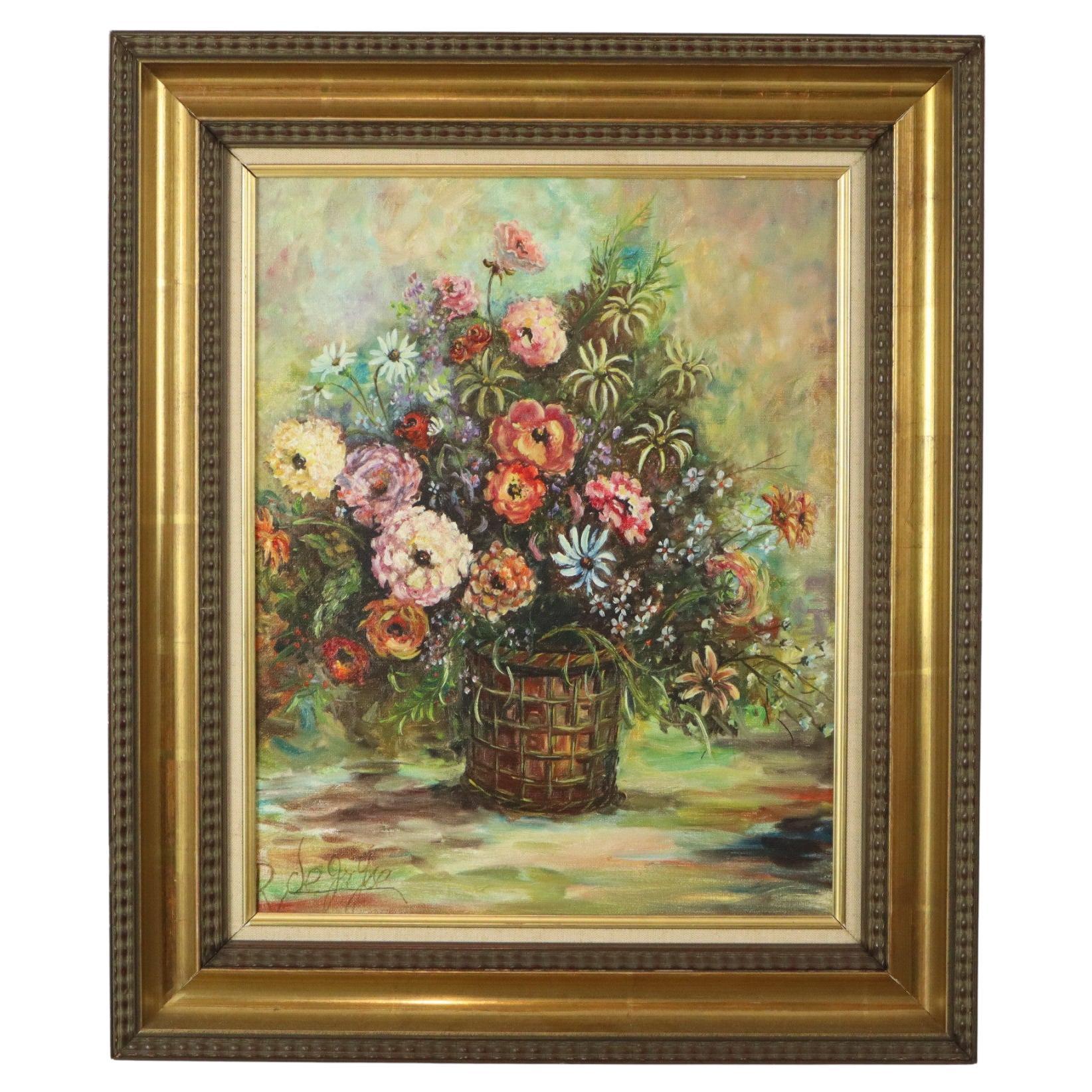 Still Life Flowers Vintage Painting on Canvas Signed R. De Gryse
