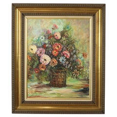 Still Life Flowers Vintage Painting on Canvas Signed R. De Gryse