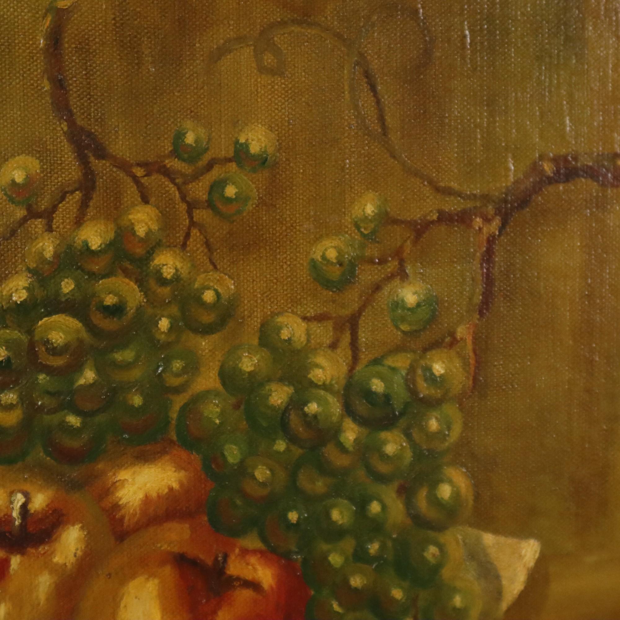 Stillleben Obst mit Krug Öl auf Leinwand Gemälde signiert (Mitte des 20. Jahrhunderts) im Angebot