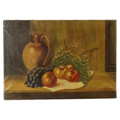 Still Life Fruit with a Jug Oil on Canvas Painting Signed
