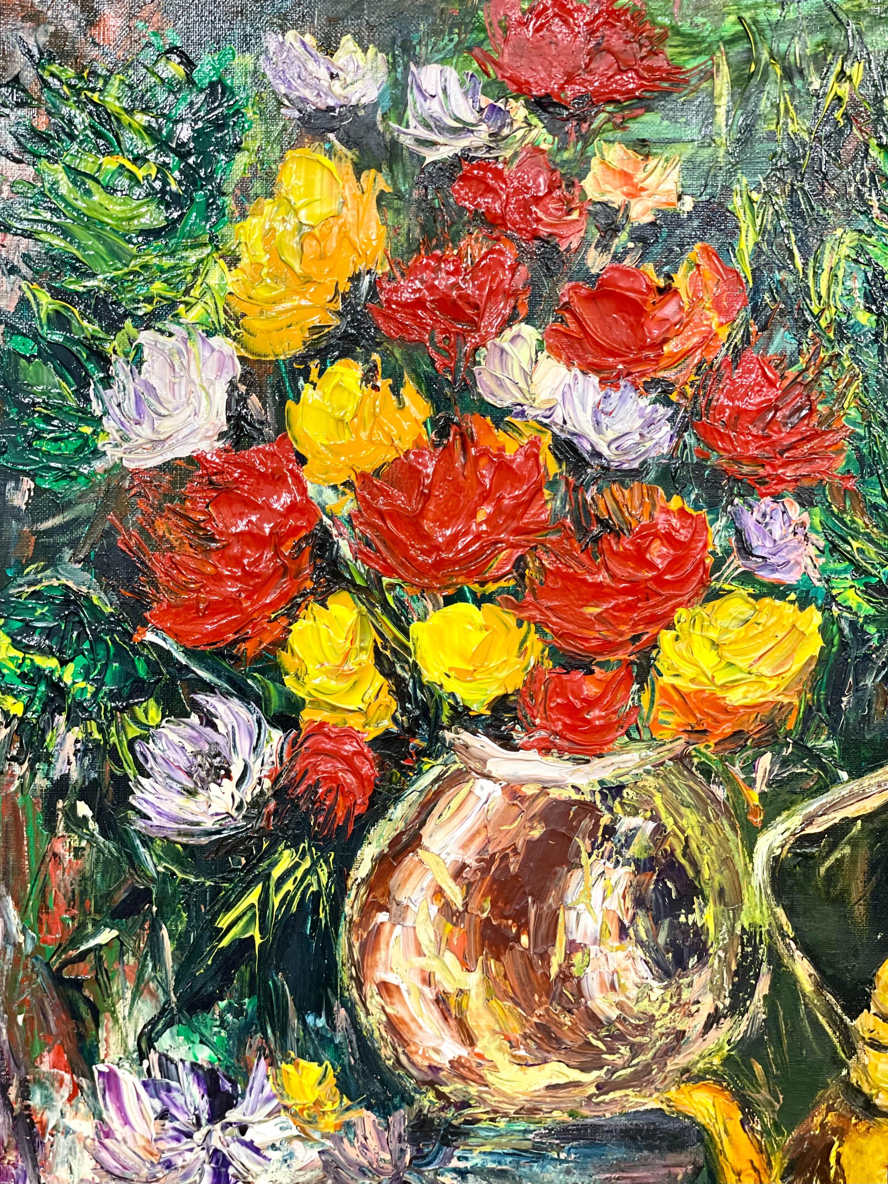 Dipinto a mano Natura morta 'Frutti e fiori' Olio su tela di grandi dimensioni