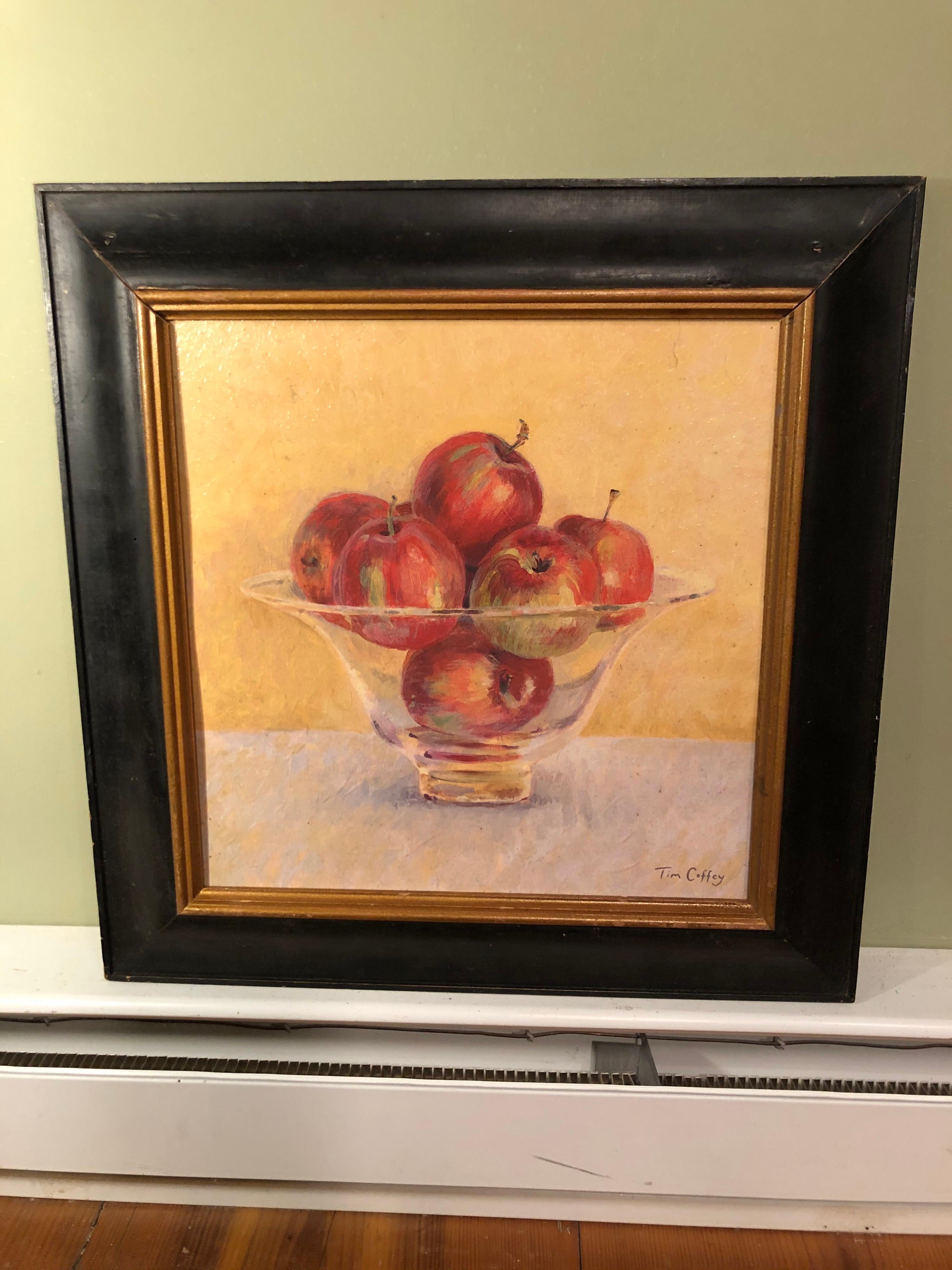 Still Life of apples in  a bowl. Signed lower left by Tim Coffey.