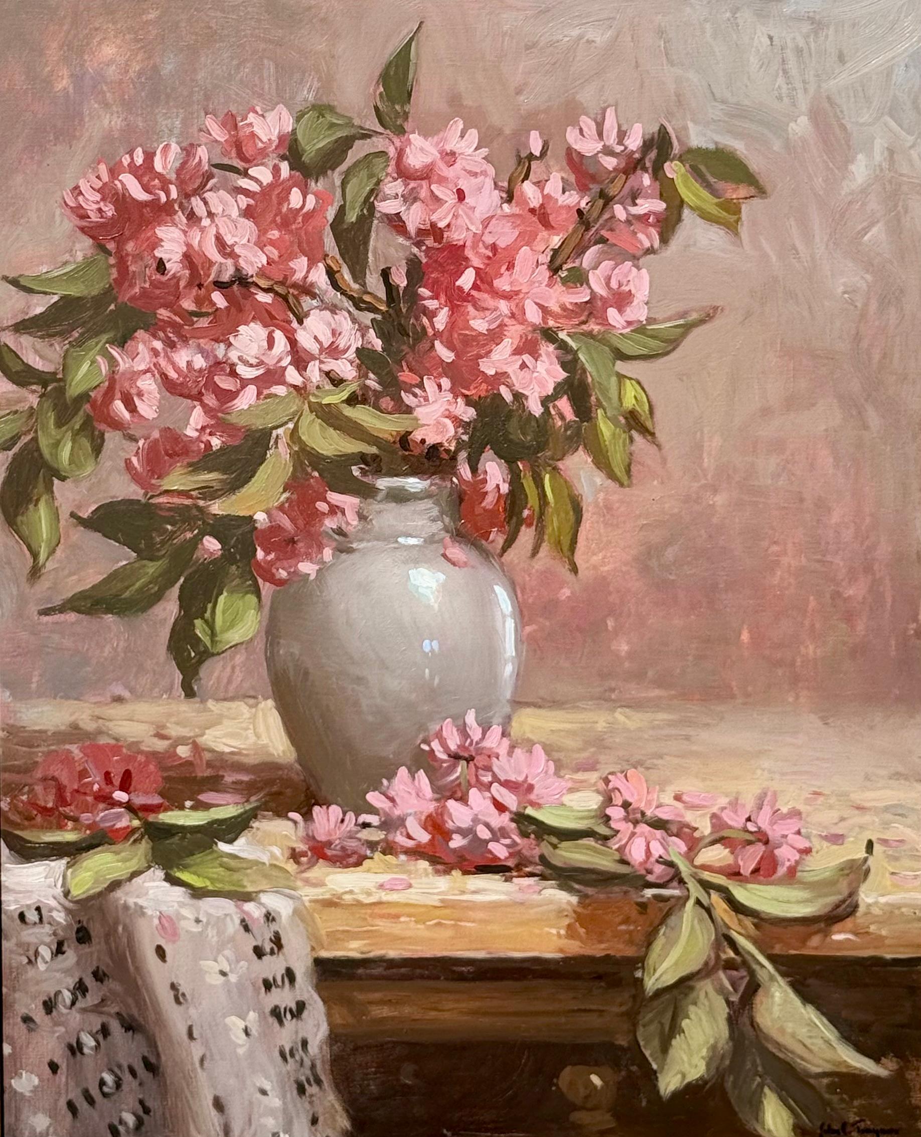 Oil on canvas depicting a vibrant vase of fresh cut flowers, signed and dated in the lower right.  The dimensions listed include the frame.  

John C. Traynor's painting style is reminiscent of some 19th century painters and the Dutch Masters. He