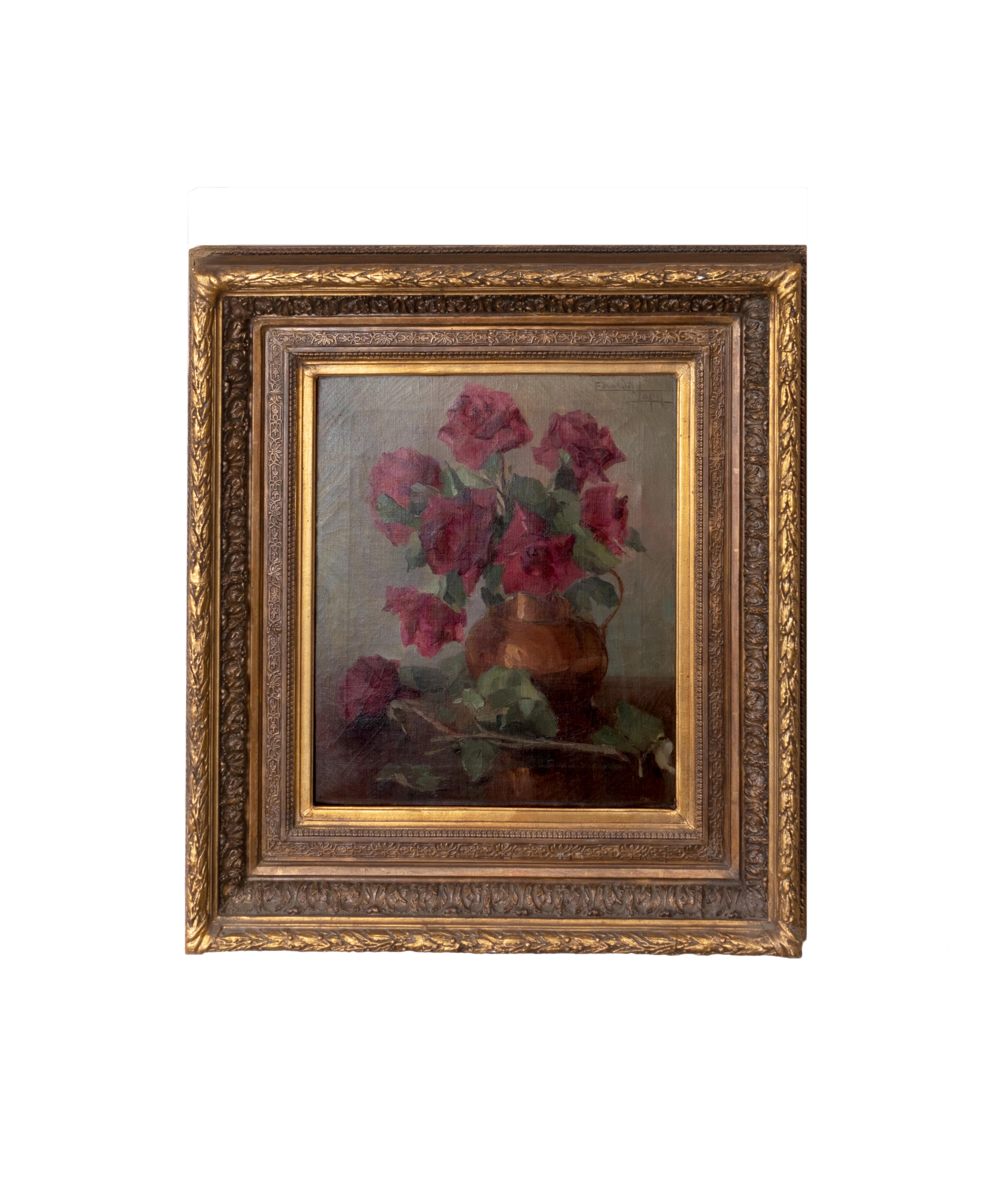 Stillleben mit Blumen, Gemälde von Eduarda Lapa, 20. Jahrhundert (Leinwand) im Angebot
