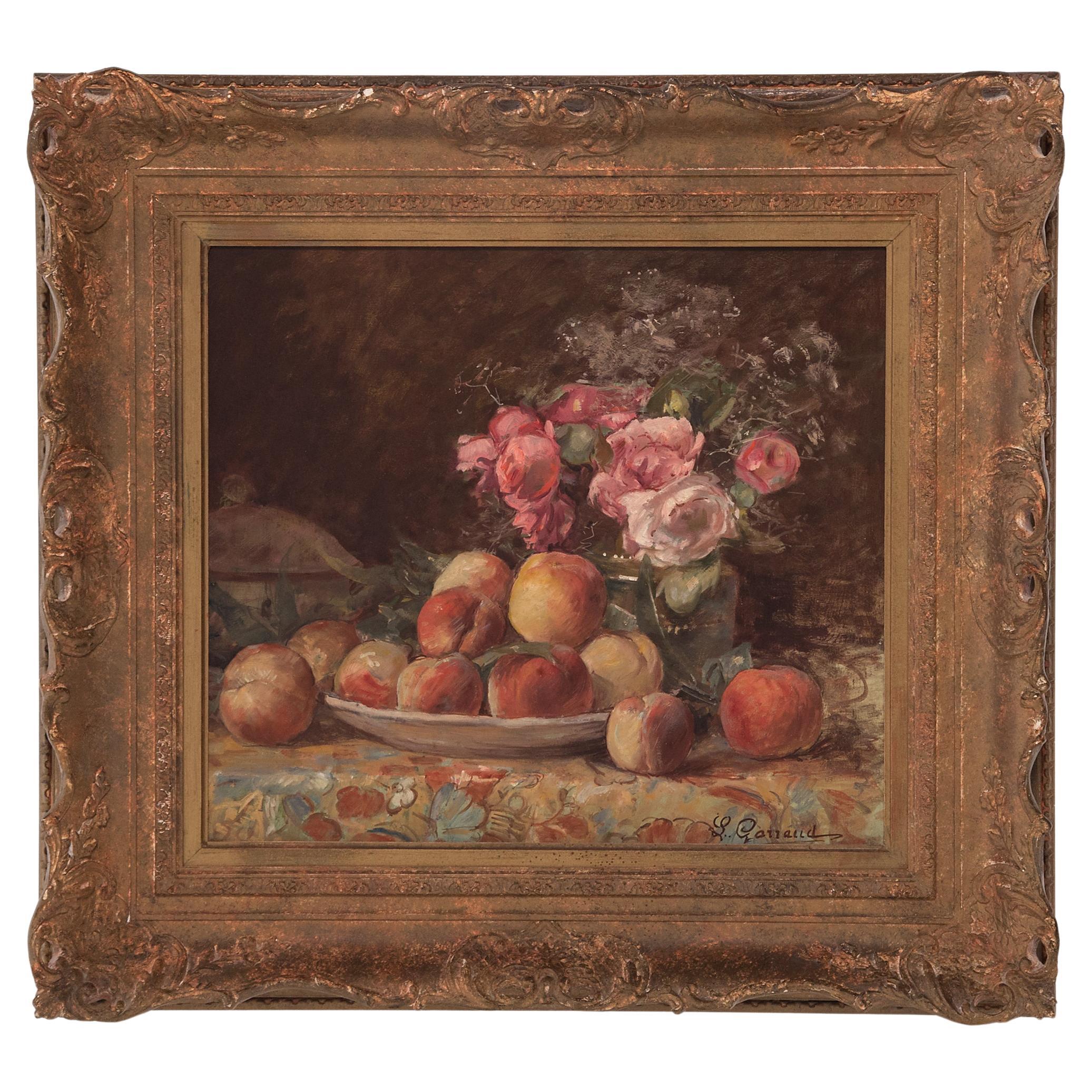 "Still Life of Fruit and Flowers" by Léon Garraud For Sale