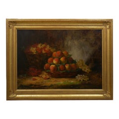 Nature morte de raisins et de pêches - Peinture française d'Alfred Brunel de Neuville