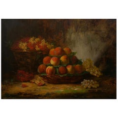 Nature morte de raisins et de pêches - Peinture française d'Alfred Brunel de Neuville