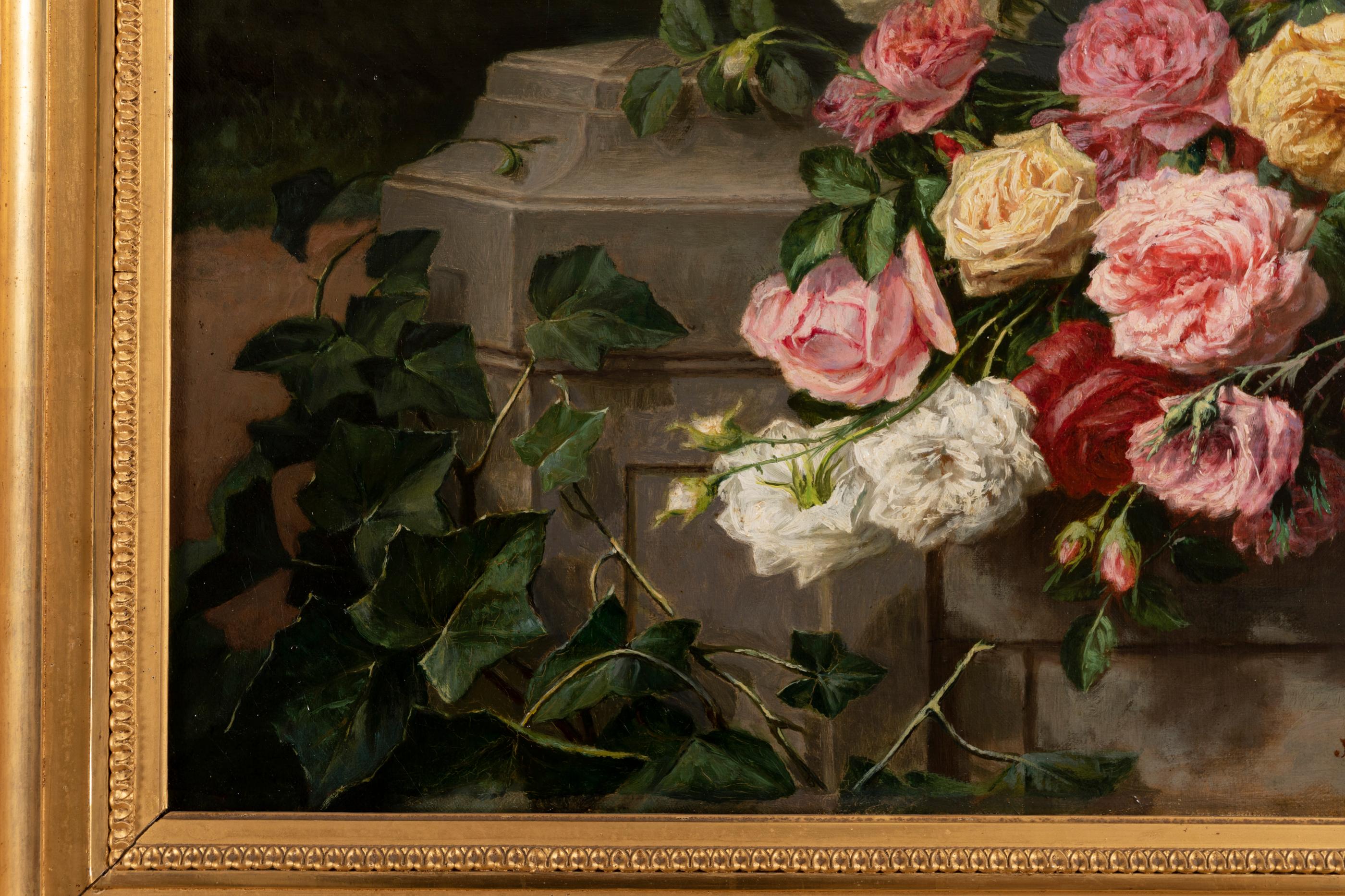 Romantic Still Life of Thrown Roses, Jean Bonnet 1878, 19th Century For Sale