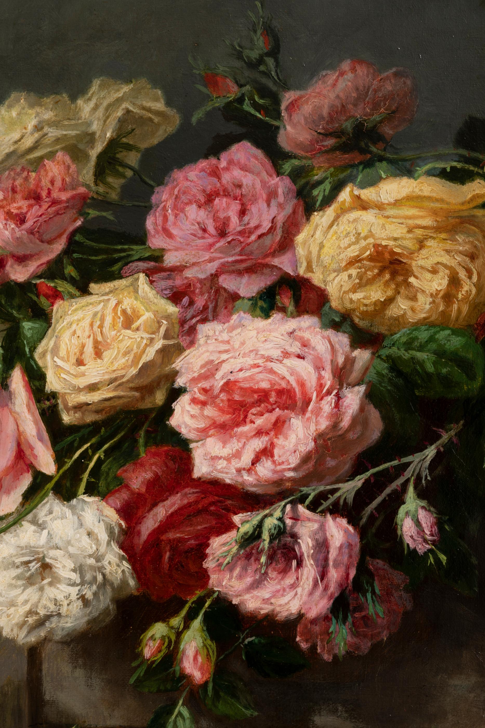 Late 19th Century Still Life of Thrown Roses, Jean Bonnet 1878, 19th Century For Sale