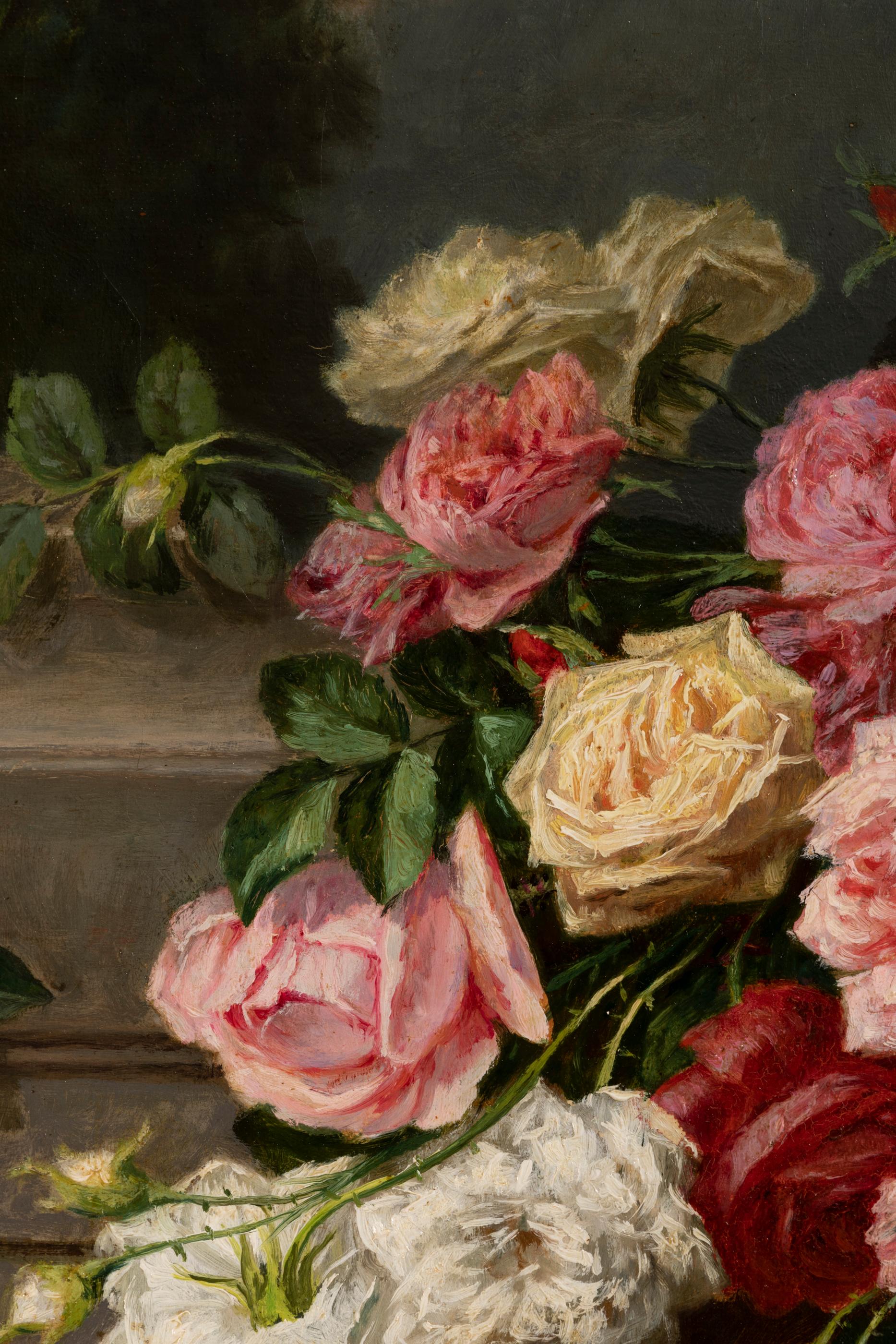 Canvas Still Life of Thrown Roses, Jean Bonnet 1878, 19th Century For Sale