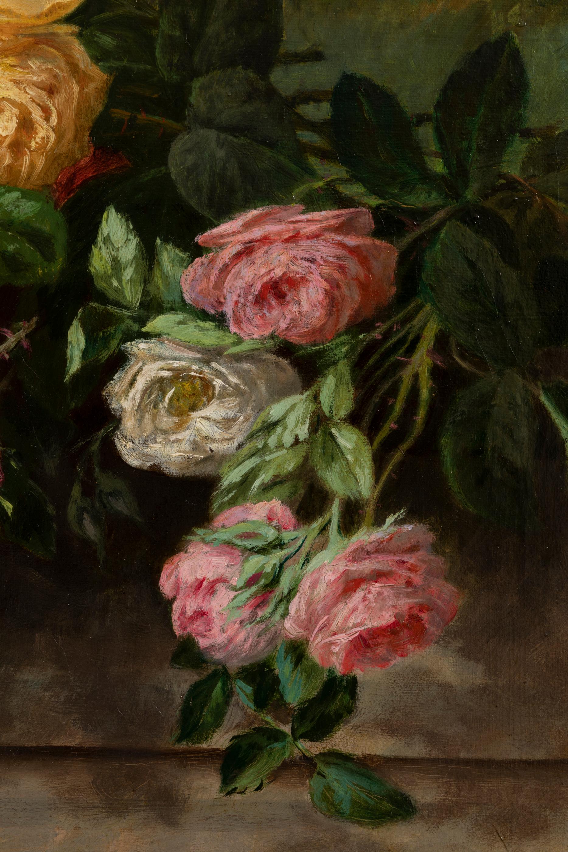 Still Life of Thrown Roses, Jean Bonnet 1878, 19th Century For Sale 1