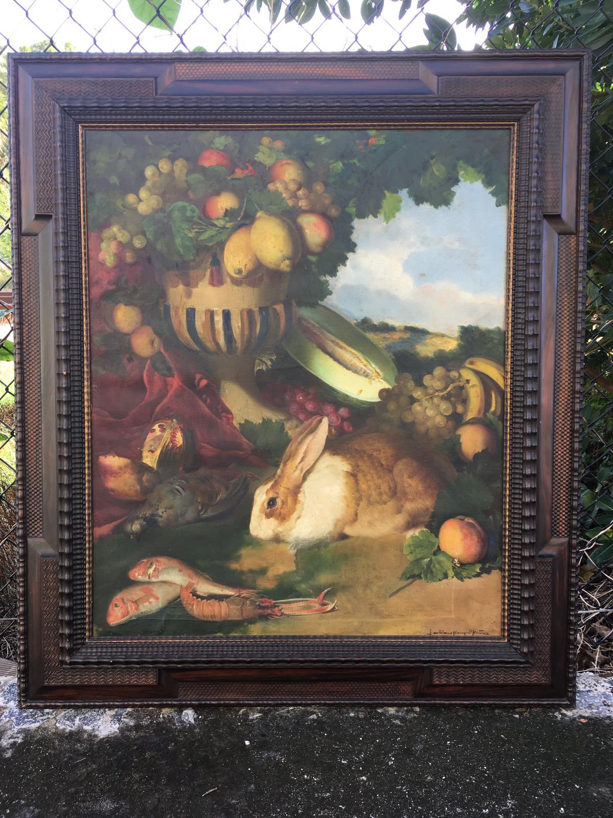 Baroque Revival Still Life, Oil on Canvas by Bartolome Mongrell, 1895, Spain For Sale