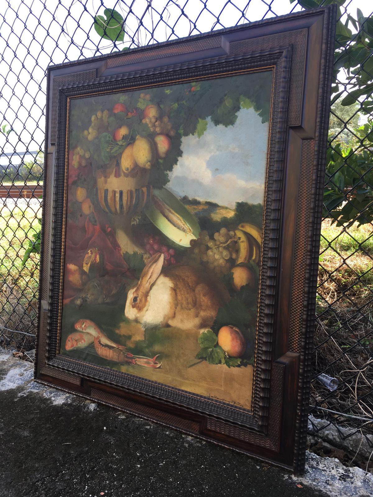 Still Life, Oil on Canvas by Bartolome Mongrell, 1895, Spain In Excellent Condition For Sale In Miami, FL