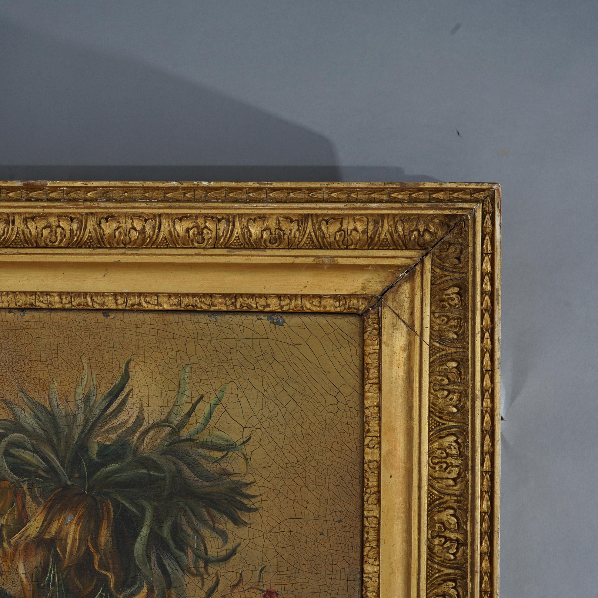 Stillleben Öl auf Leinwand Gemälde, Gartenblumen in Tischplatte, Vase, 20. Jahrhundert im Angebot 1