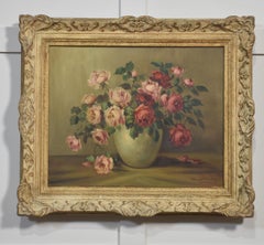 Bodegón Óleo sobre lienzo Rosas en jarrón