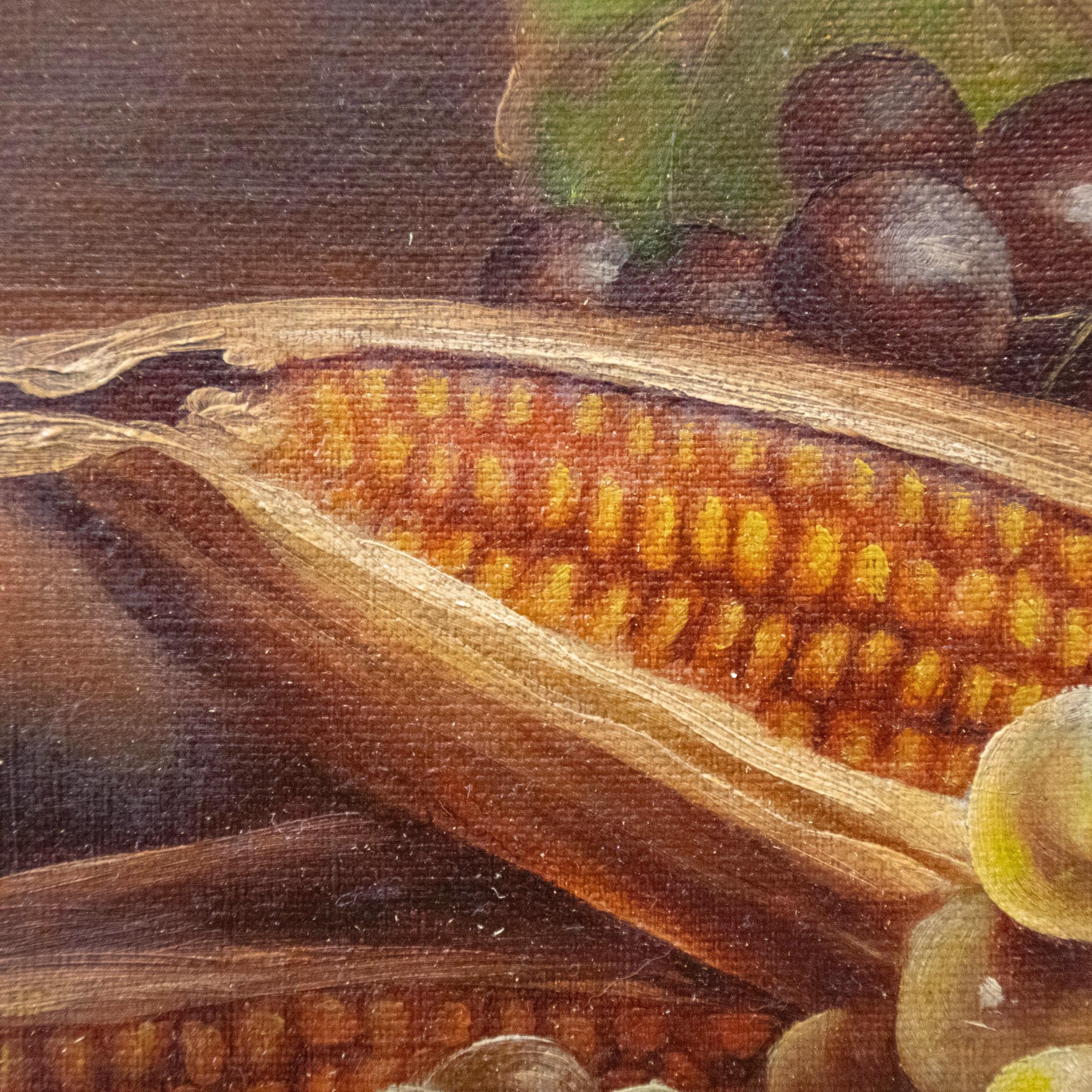 Romantic Still Life Oil on Canvas with Grapes and Corn by Giuseppe Falchetti, ca. 1875 For Sale