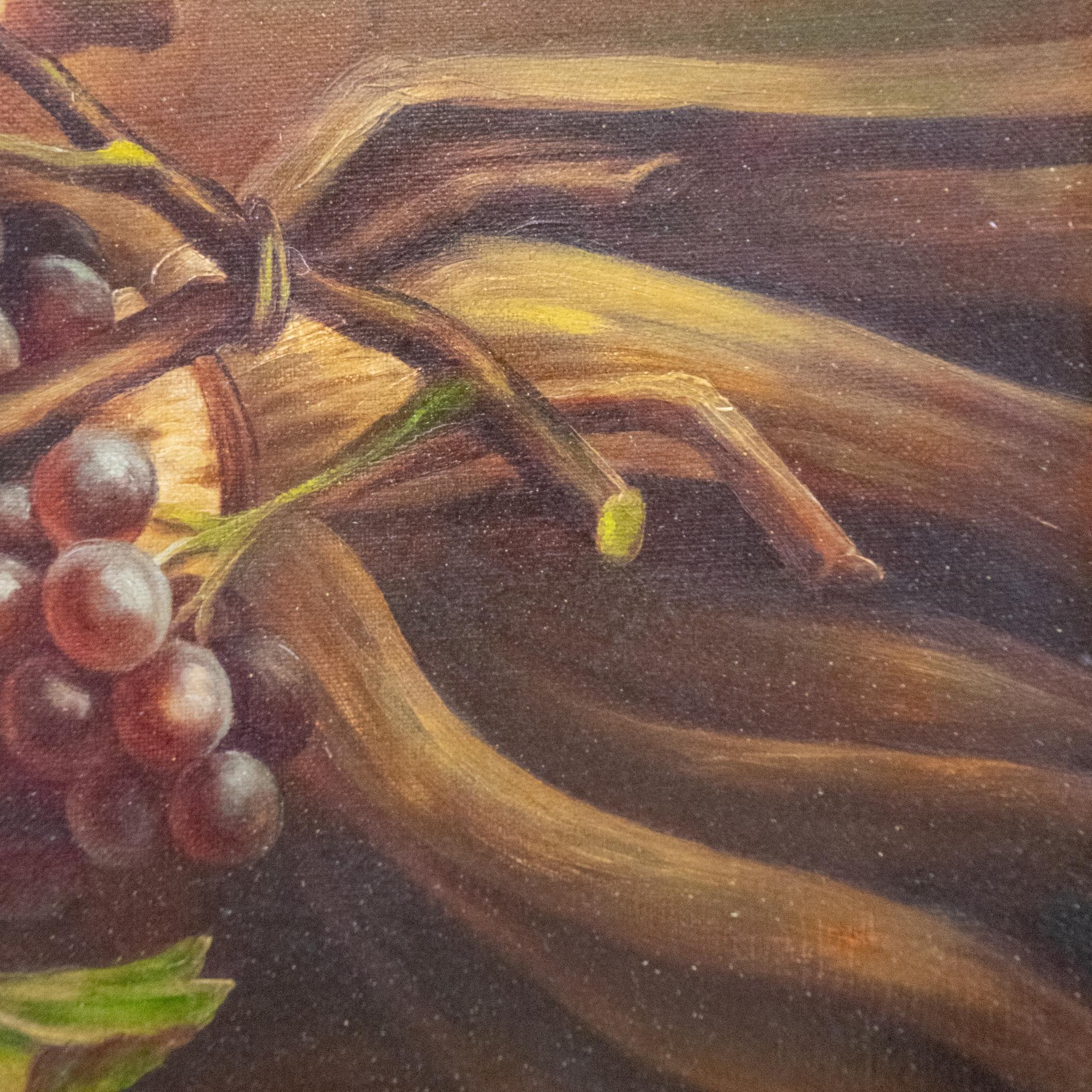Italian Still Life Oil on Canvas with Grapes and Corn by Giuseppe Falchetti, ca. 1875 For Sale