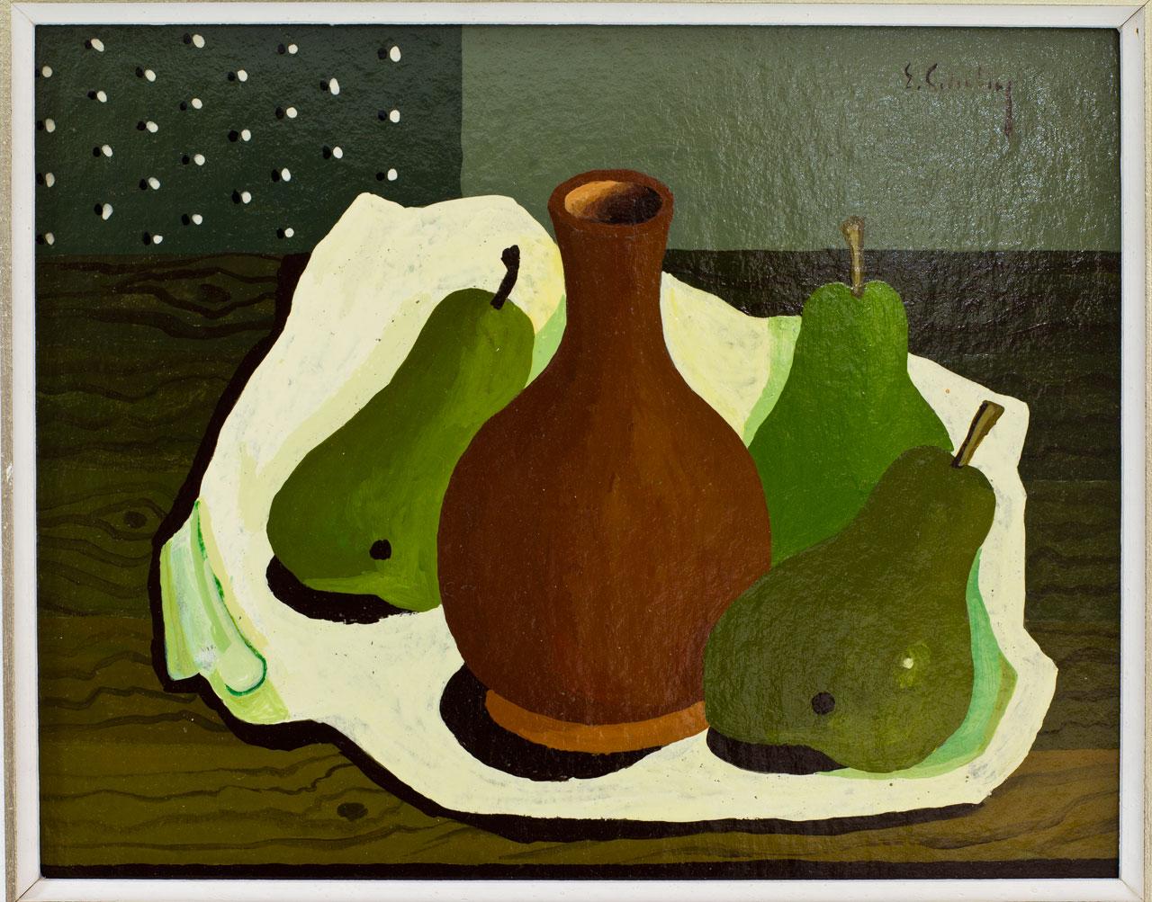 “Still life with vase and pears”.
Oil painting on panel by Swedish artist
Eric Cederberg (1897-1984). Signed
with original frame, circa 1950s.
Very good condition.

Dimensions without frame H 18cm x W 23cm.