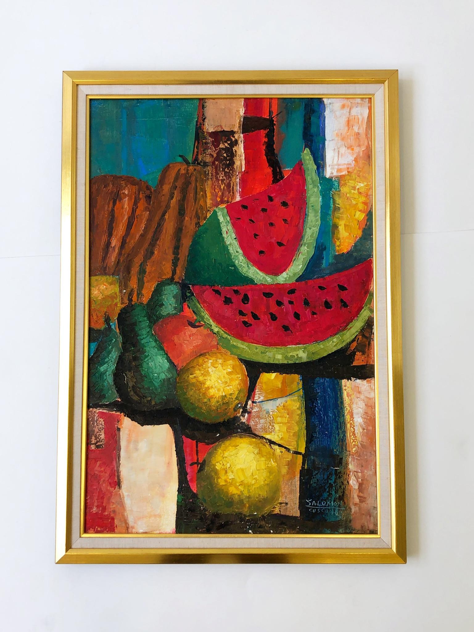 Oiled Still Life Oil Painting by Listed Artists Almicar Salomon Zorrilla For Sale