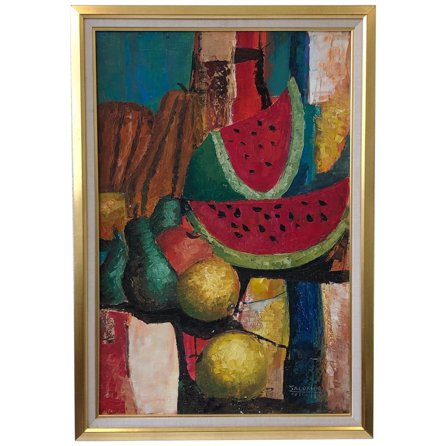 Still Life Oil Painting by Listed Artists Almicar Salomon Zorrilla For Sale