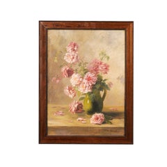 Nature morte à l'huile représentant un bouquet de roses, signée Müller Heydenreich