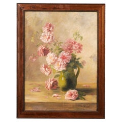 Still-Life Oil Painting Depicting a Bouquet of Roses, Signed Müller Heydenreich