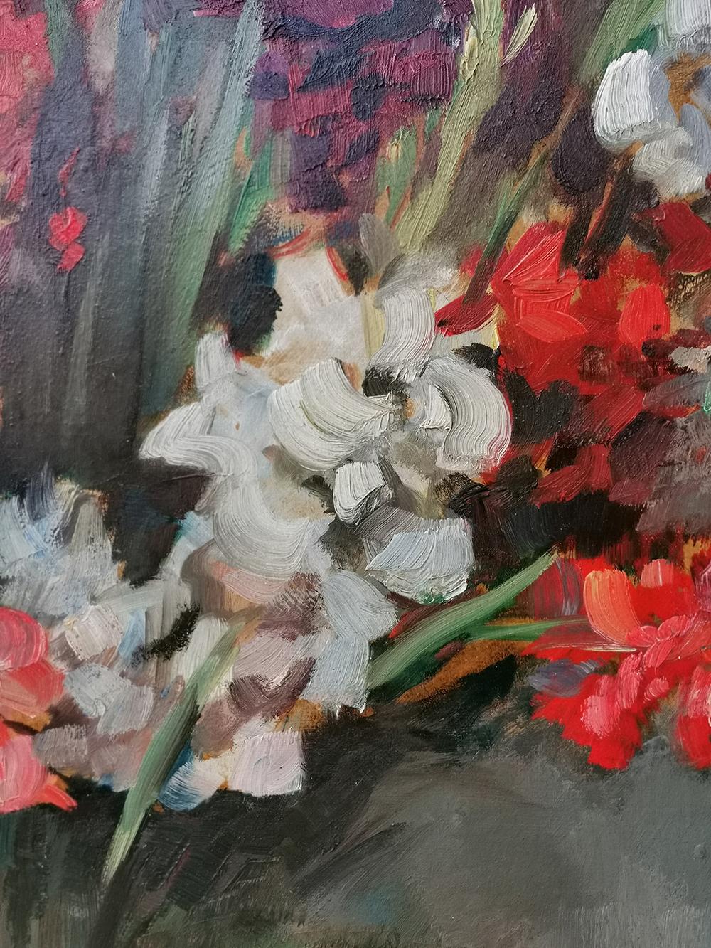 Allemand Nature morte, peinture à l'huile, Gladiolus de Paul Kusche, 1920 en vente