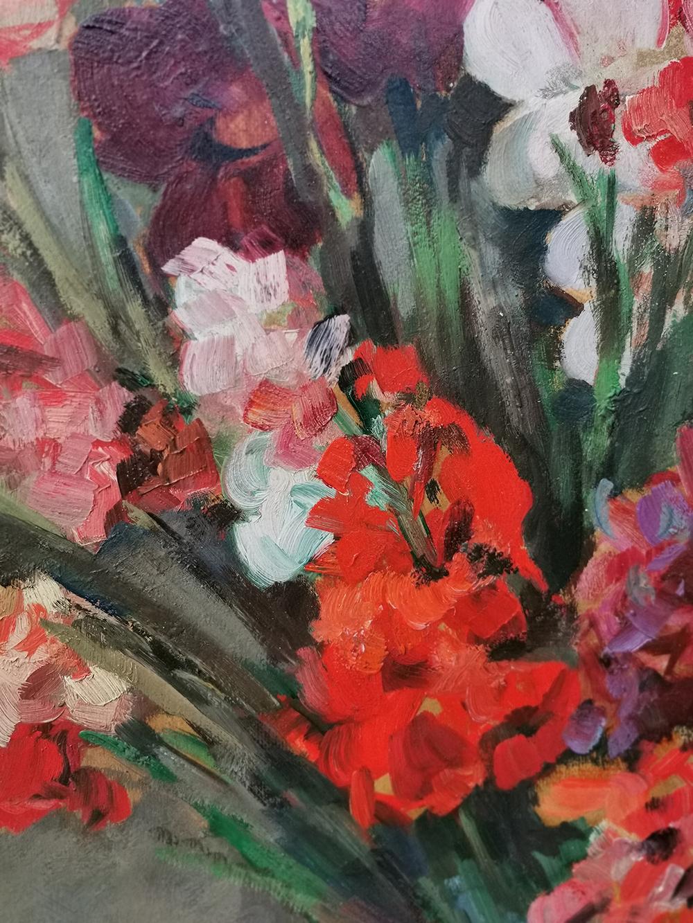 Nature morte, peinture à l'huile, Gladiolus de Paul Kusche, 1920 Bon état - En vente à Albignasego, IT