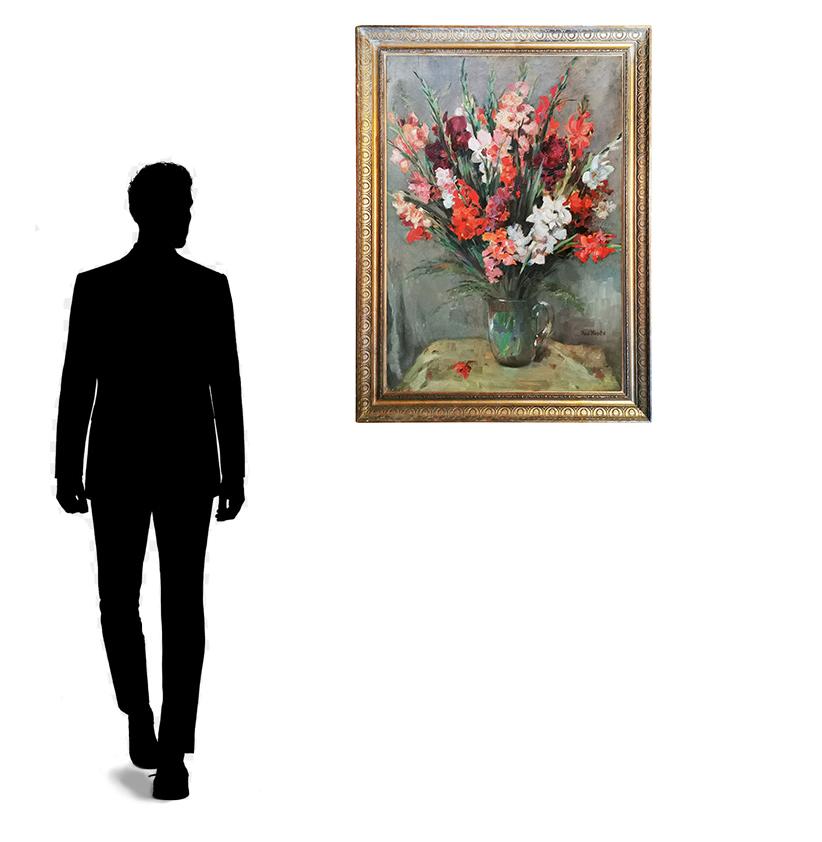 Bois Nature morte, peinture à l'huile, Gladiolus de Paul Kusche, 1920 en vente
