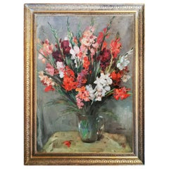 Still life Oil Painting, Gladiolus by Paul Kusche, 1920