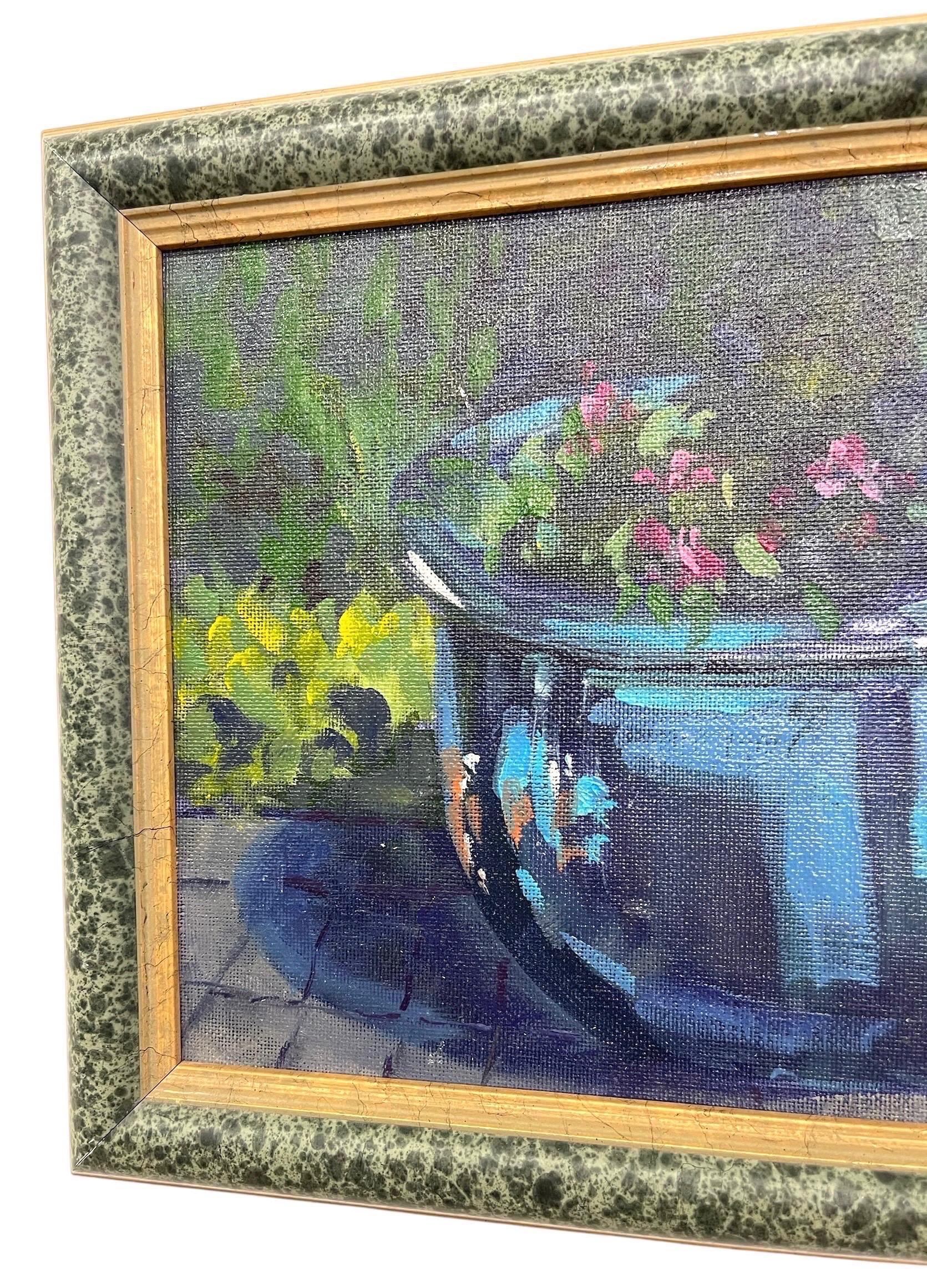 Stilleben Ölgemälde Blauer Übertopf mit Blumen von R. Glidden Gerahmt (20. Jahrhundert) im Angebot