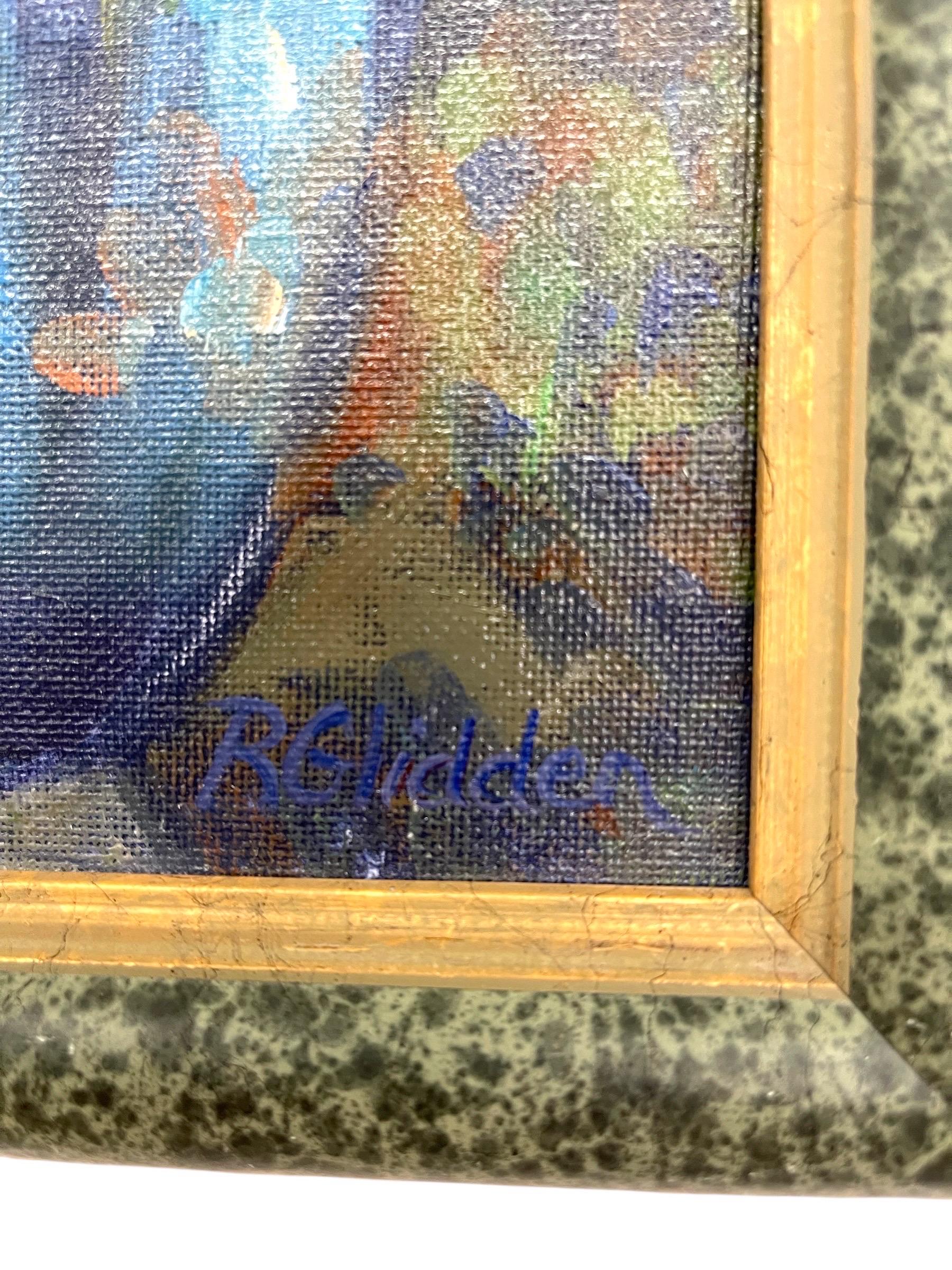 Stilleben Ölgemälde Blauer Übertopf mit Blumen von R. Glidden Gerahmt (Sonstiges) im Angebot