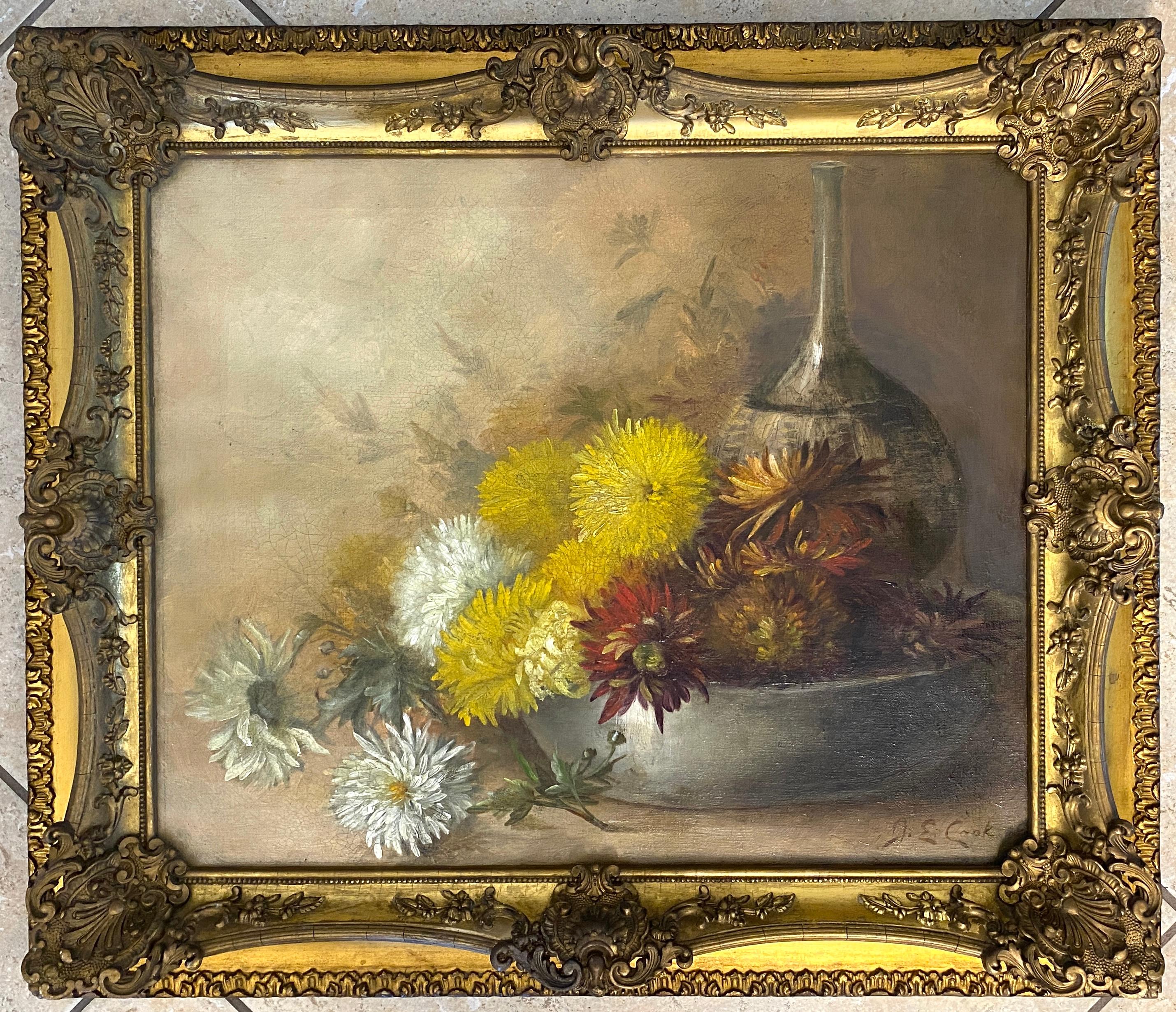 Still Life Oil Painting of Flowers 20th Century, Signed J.E. Cook  For Sale 4