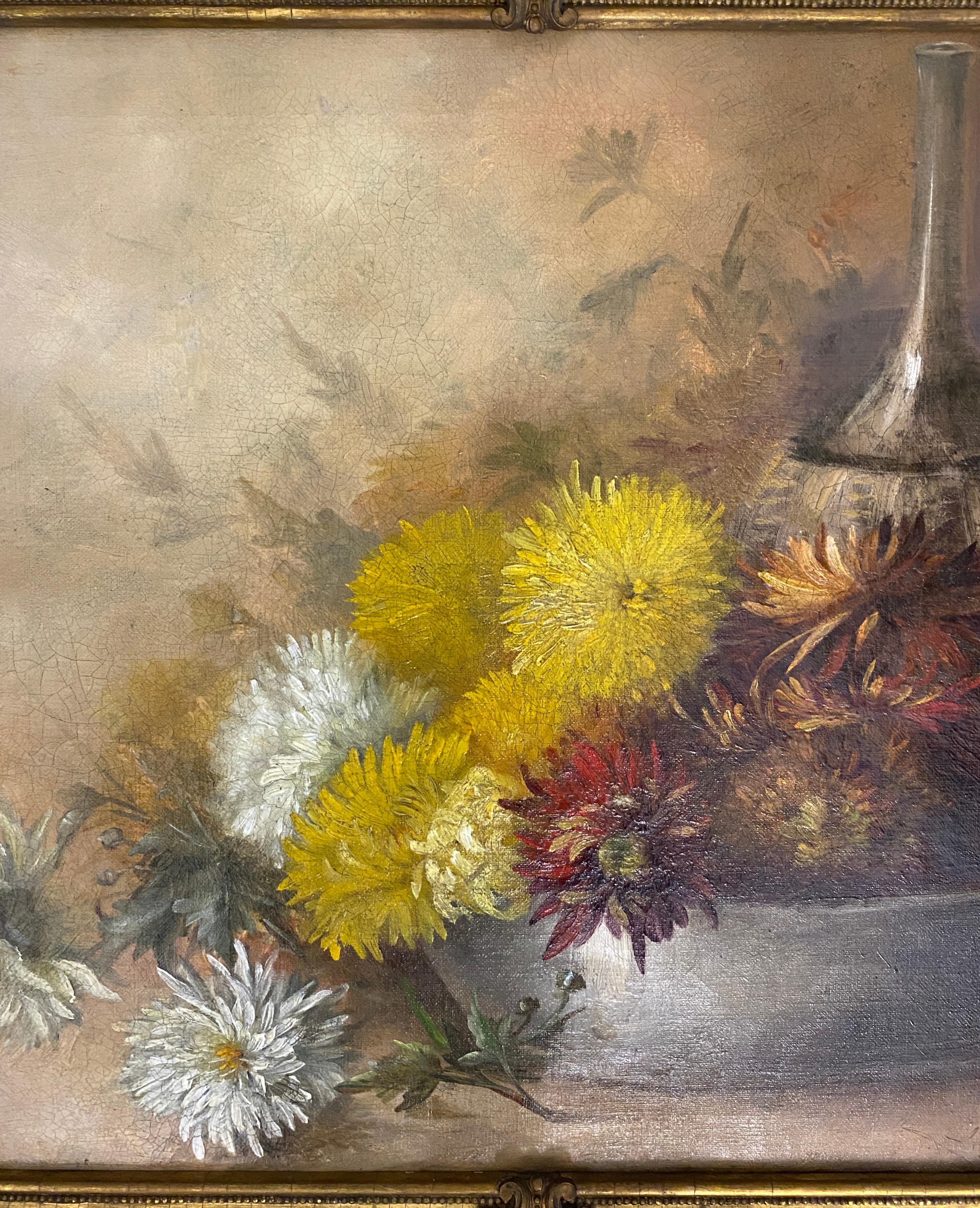 Still Life Oil Painting of Flowers 20th Century, Signed J.E. Cook  In Good Condition For Sale In Miami, FL