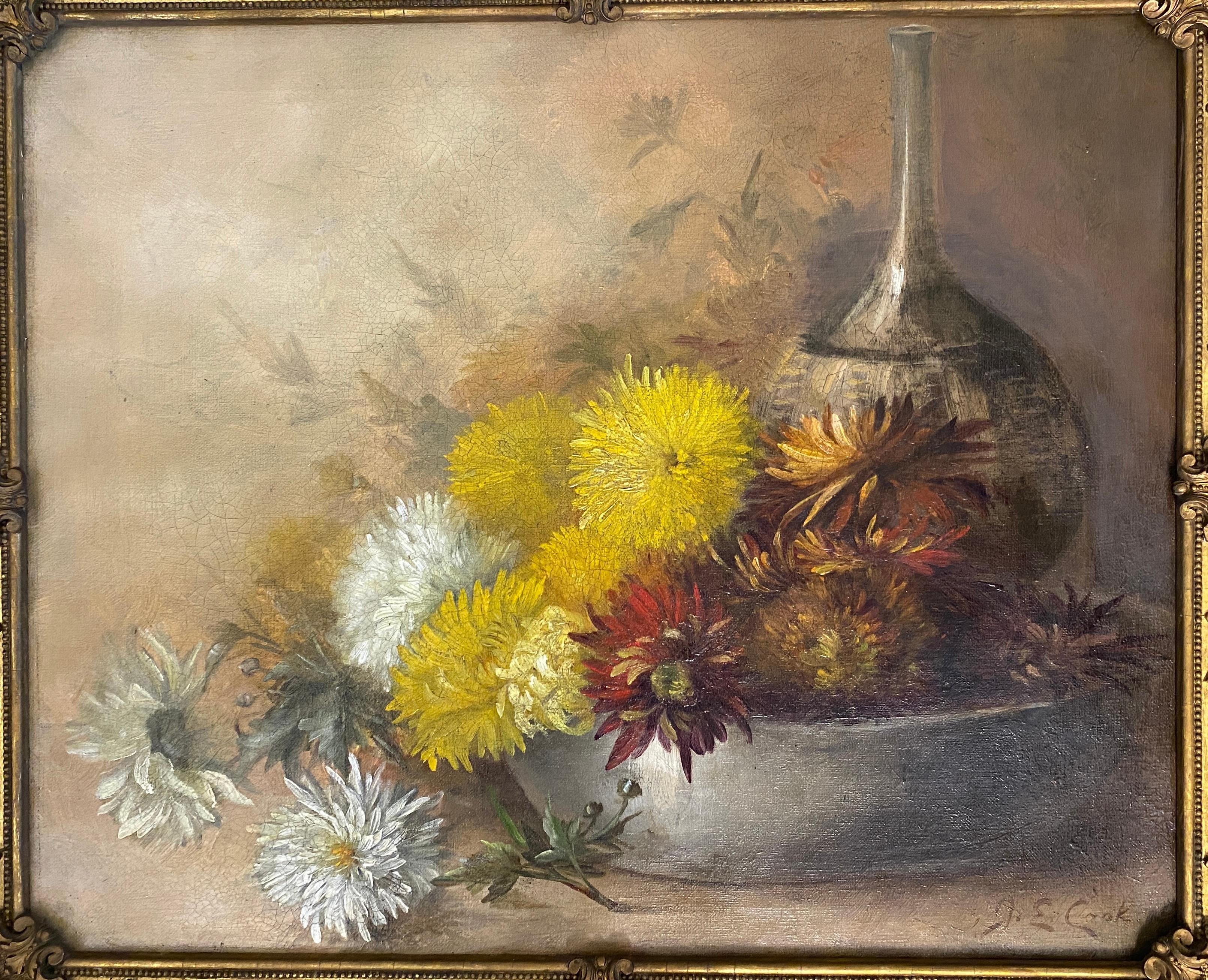 Still Life Oil Painting of Flowers 20th Century, Signed J.E. Cook  For Sale 3