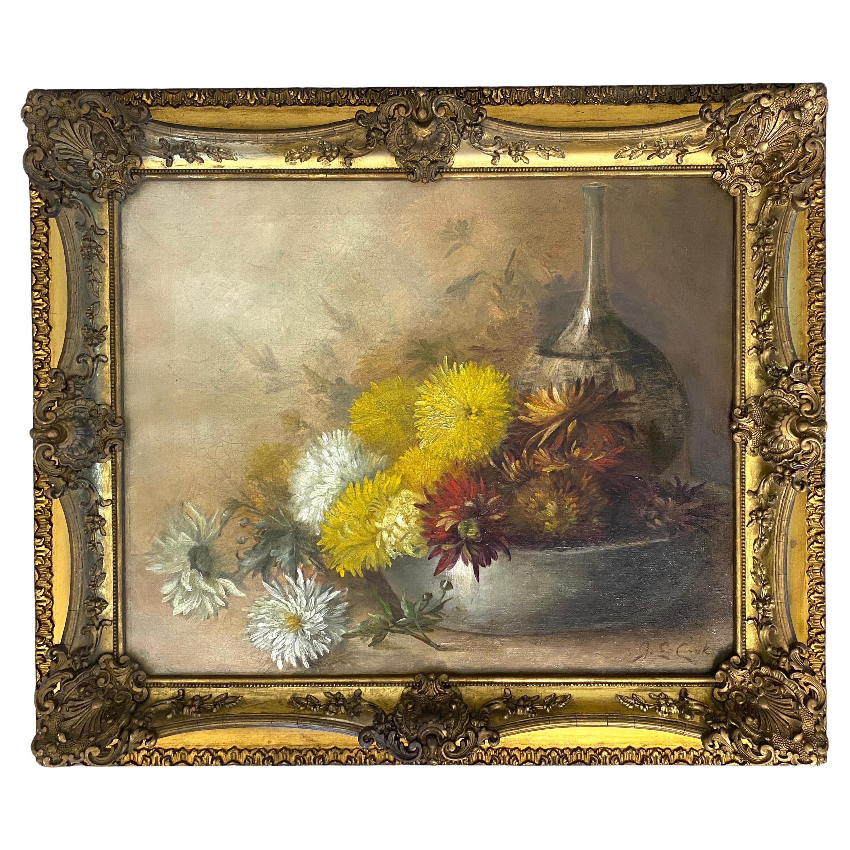 Still Life Oil Painting of Flowers 20th Century, Signed J.E. Cook  For Sale