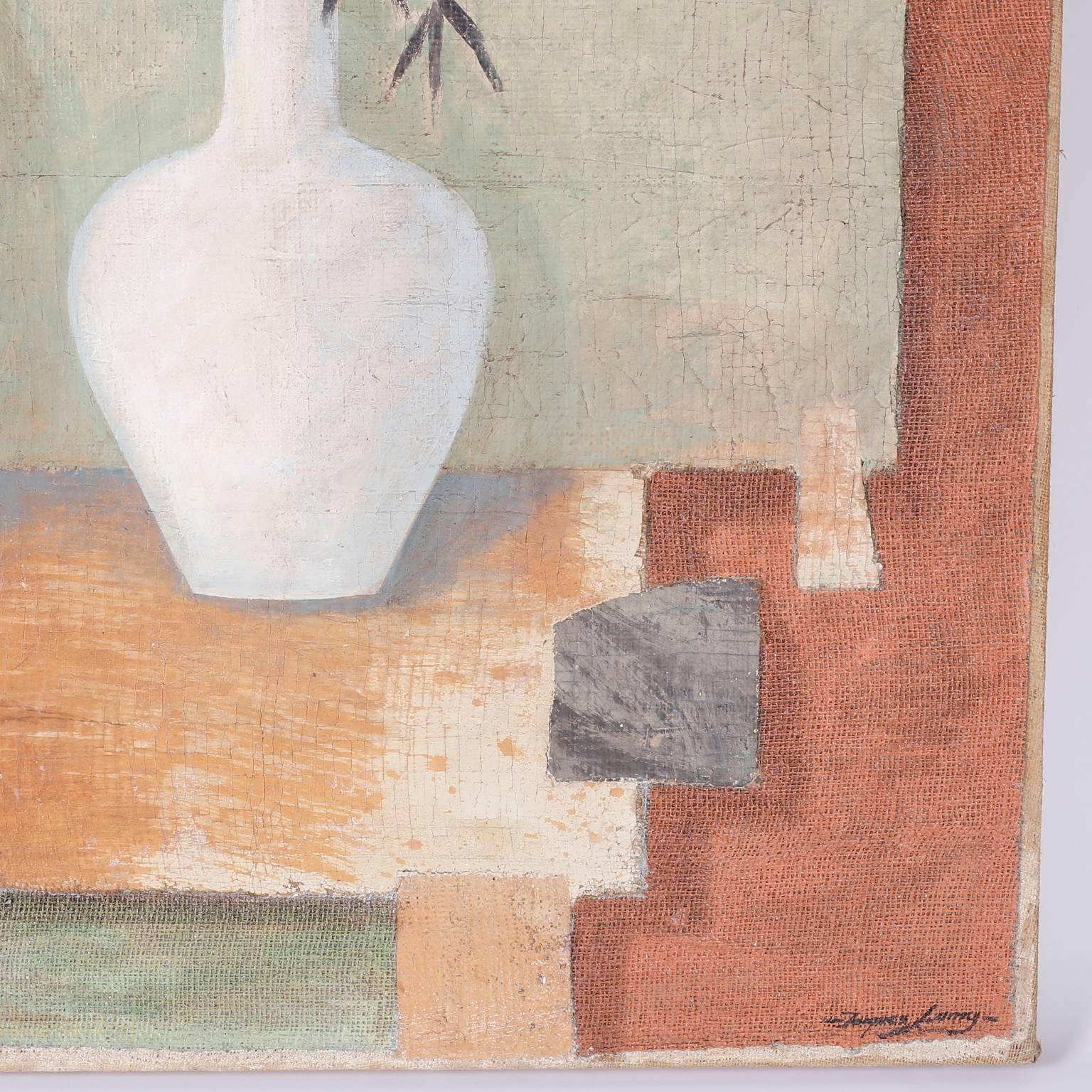 American Still Life Oil Painting on Burlap For Sale