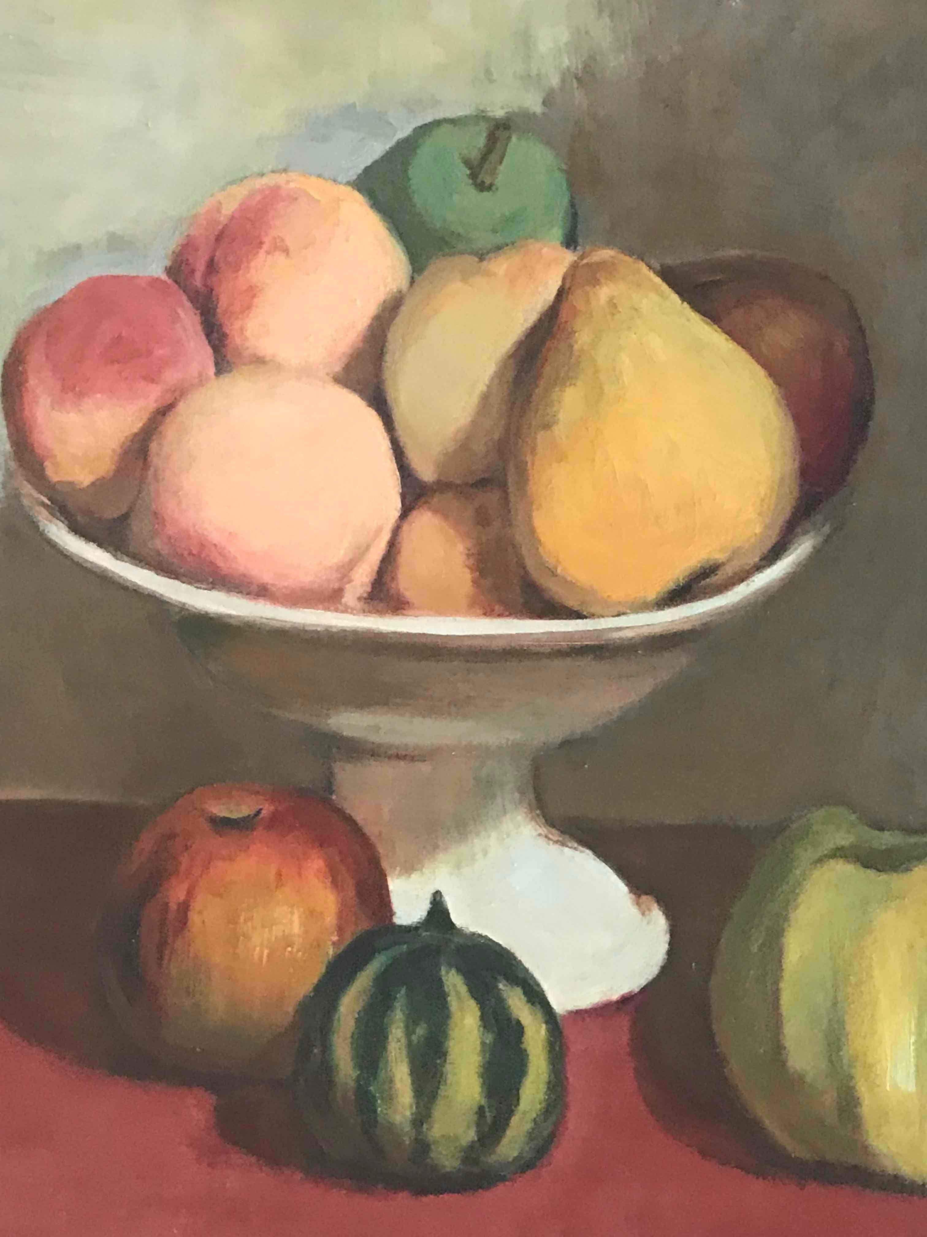 Édouardien Nature morte à l'huile sur toile représentant une coupe de fruits, France Circa 1900 en vente