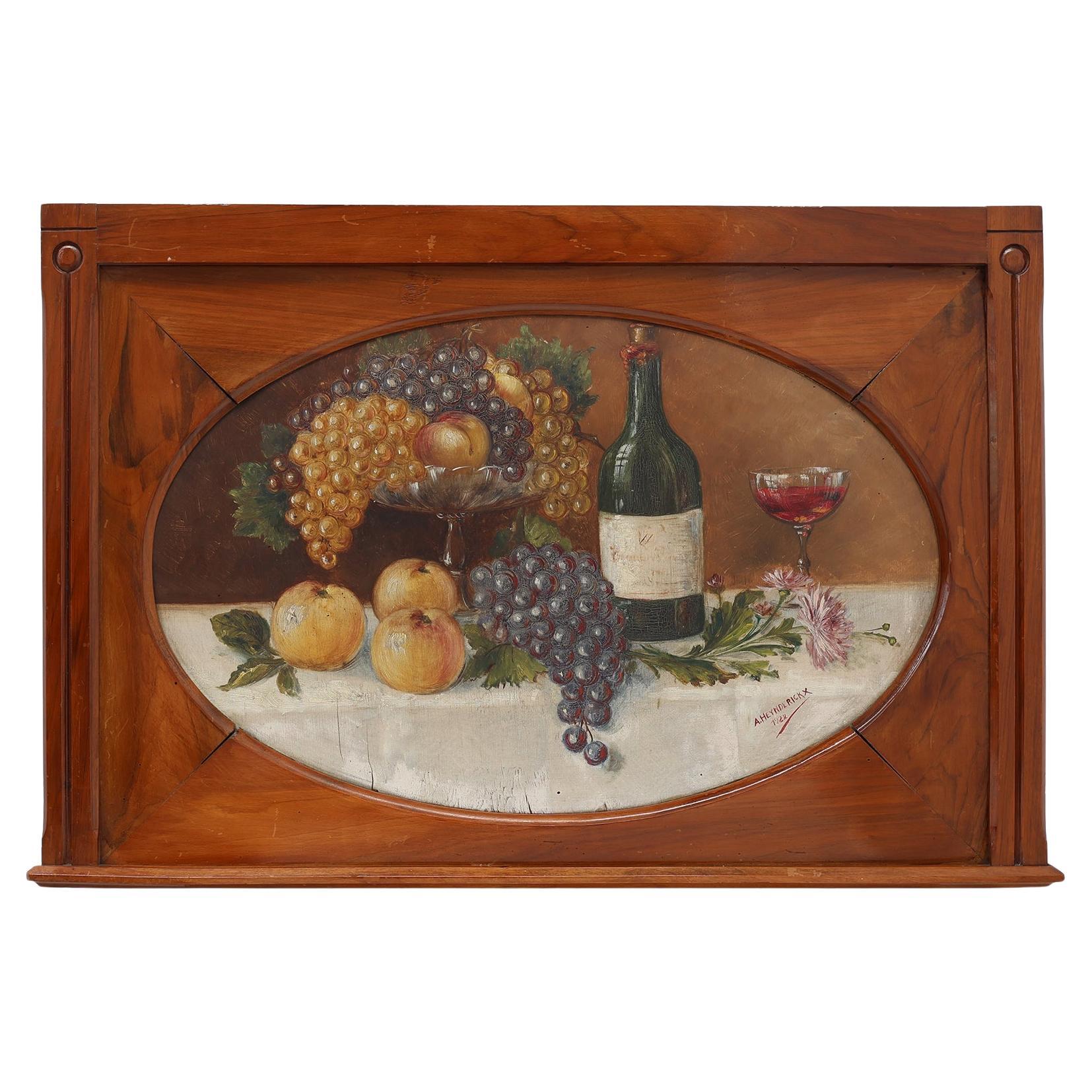 Nature morte à l'huile sur bois de l'Artiste belge A. Heynderickx, 1922 en vente