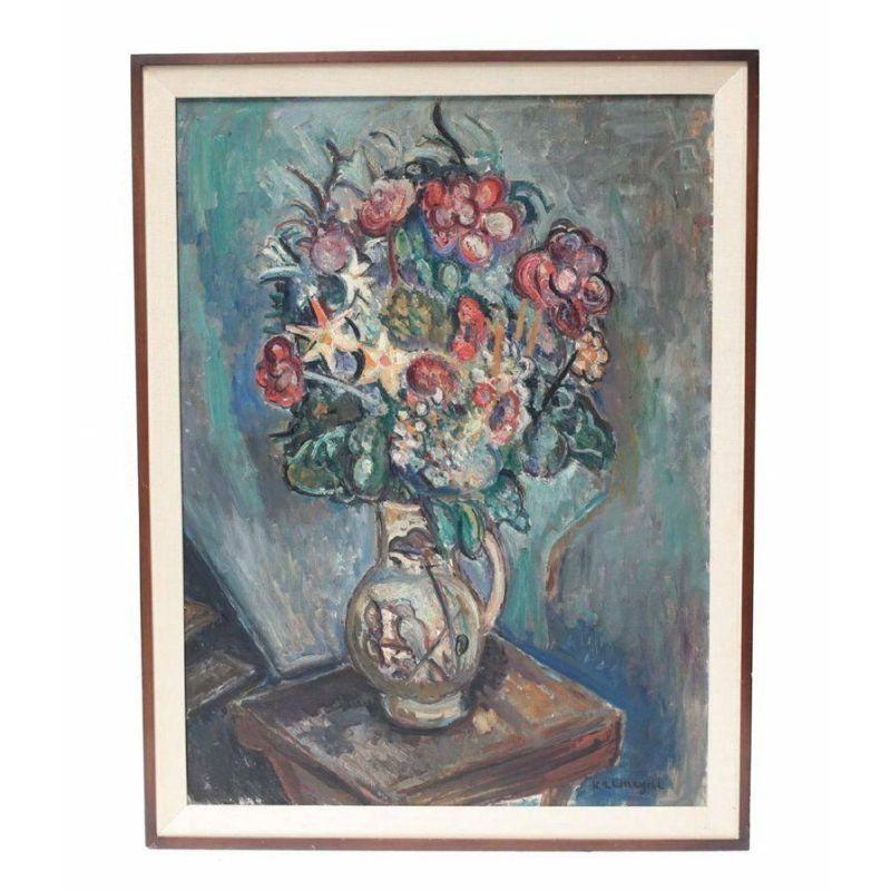 Still life on canvas, flowers in vase by Pinchus Kremenge.

An oil on canvas still life painting of various colorful flowers in a vase by French artist, Kremegne. Signed Kremegne (lower right).

Please note this painting is accompanied by with